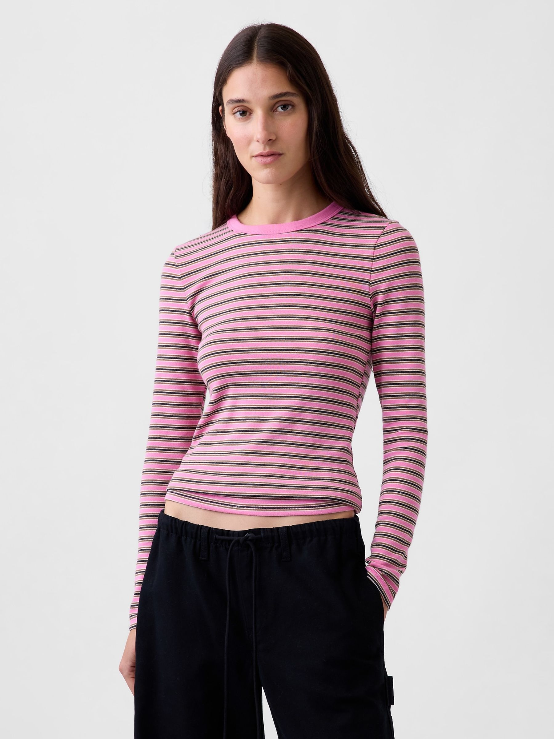 Pink Stripe Modern Long Sleeve T-Shirt - Image 1 of 3