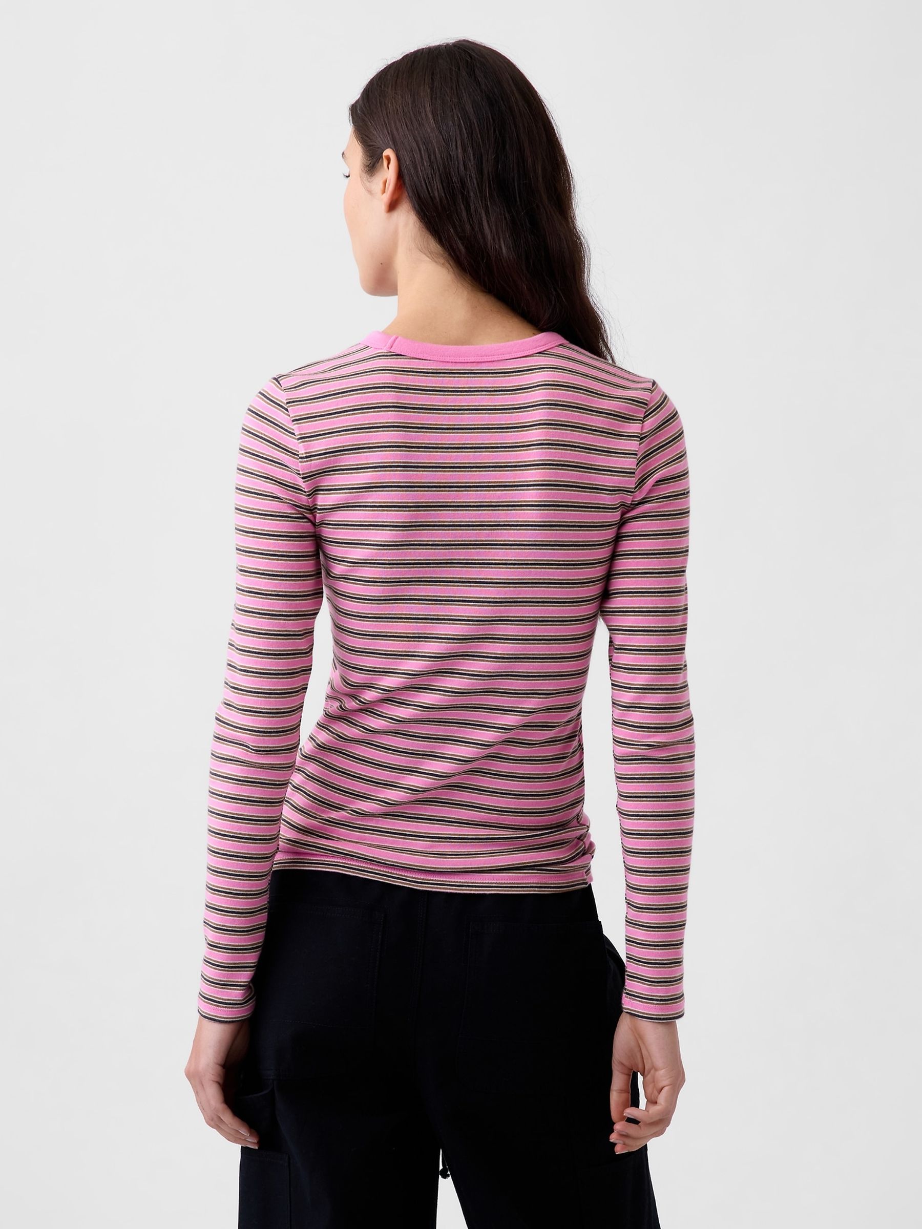 Pink Stripe Modern Long Sleeve T-Shirt - Image 2 of 3