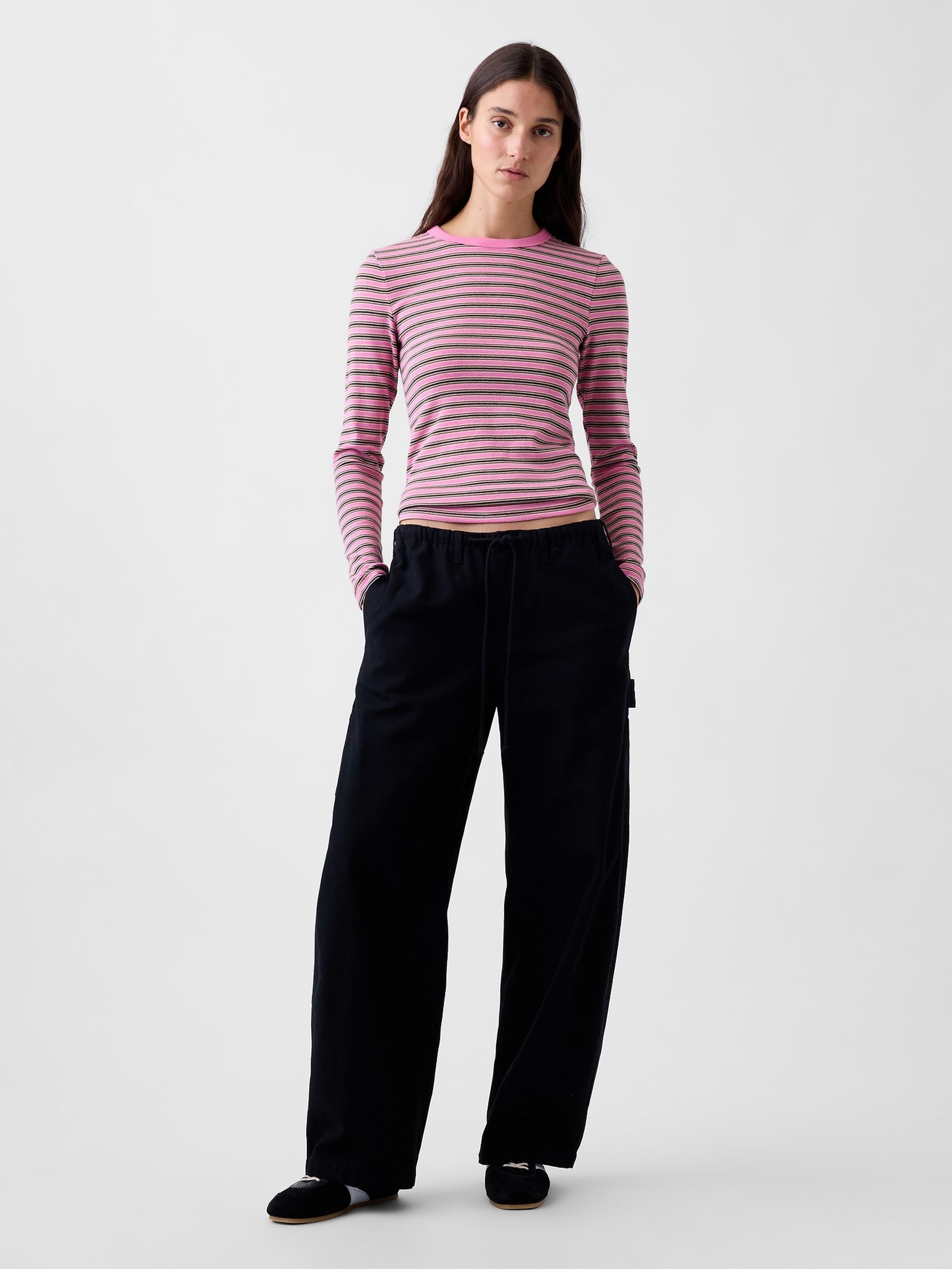Pink Stripe Modern Long Sleeve T-Shirt - Image 3 of 3