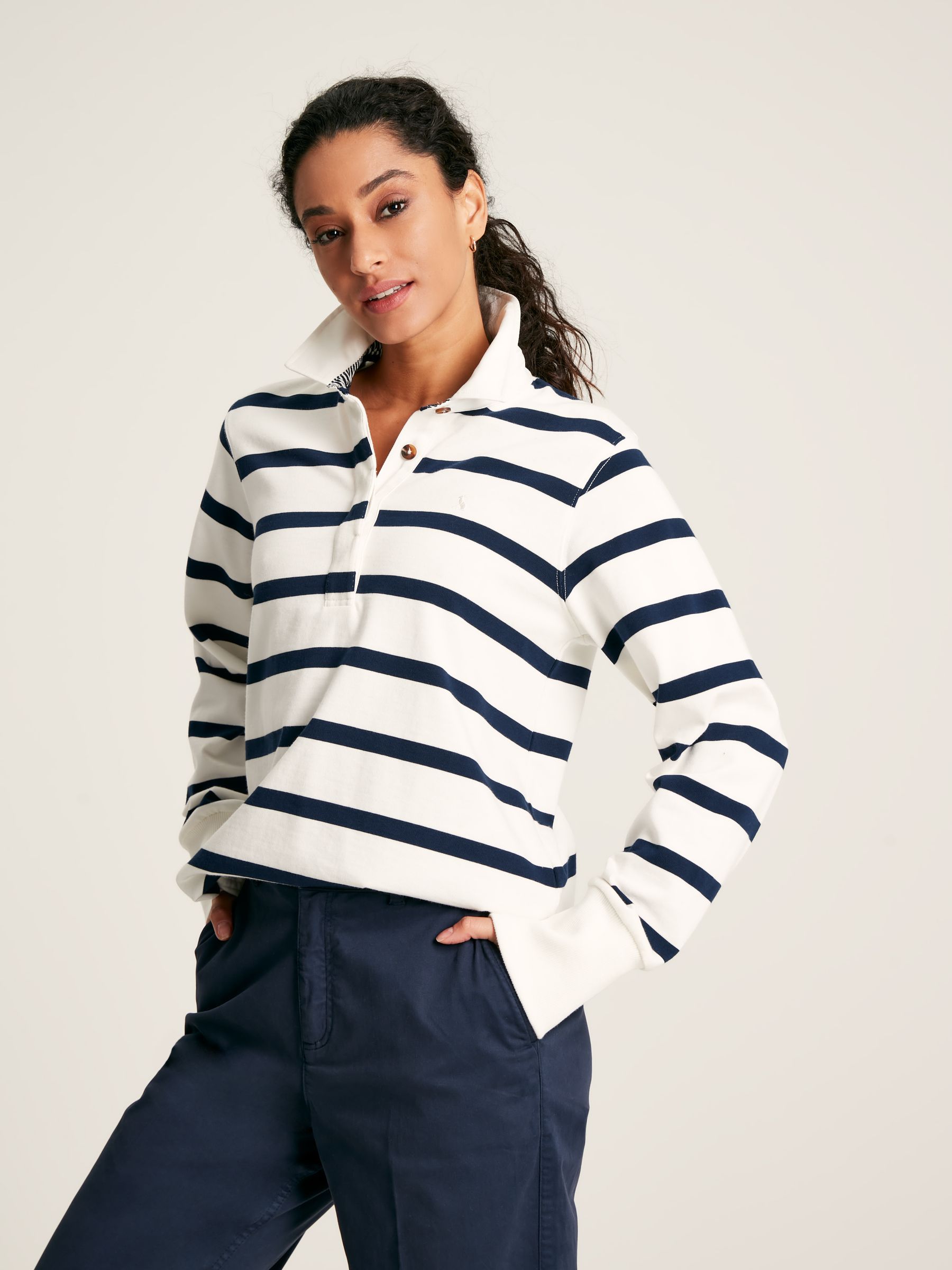 Sammie Cream/Navy Striped Heavyweight Cotton Rugby Shirt - Image 1 of 7