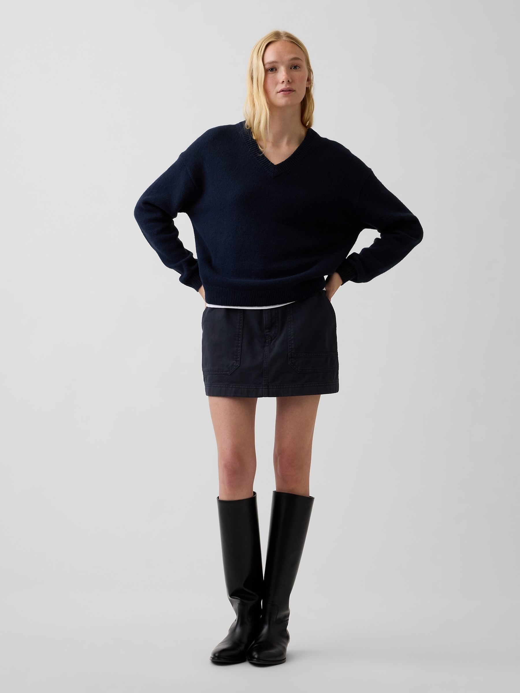 Navy CashSoft Oversized V-Neck Jumper - Image 3 of 4