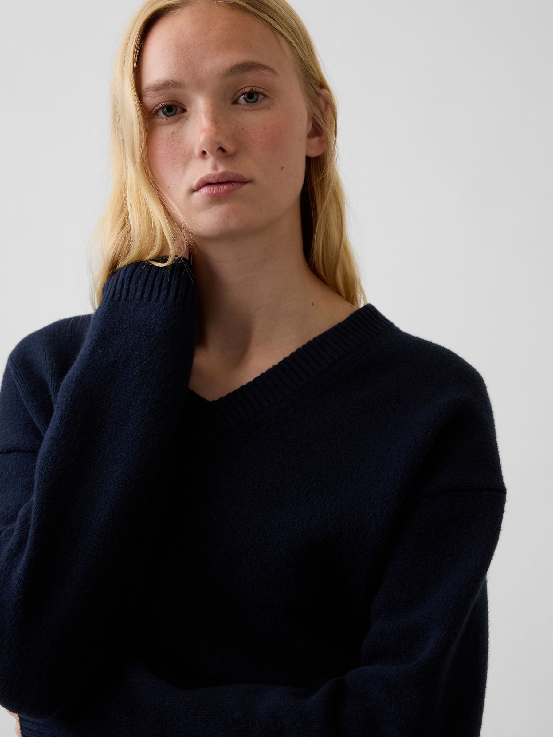 Navy CashSoft Oversized V-Neck Jumper - Image 4 of 4