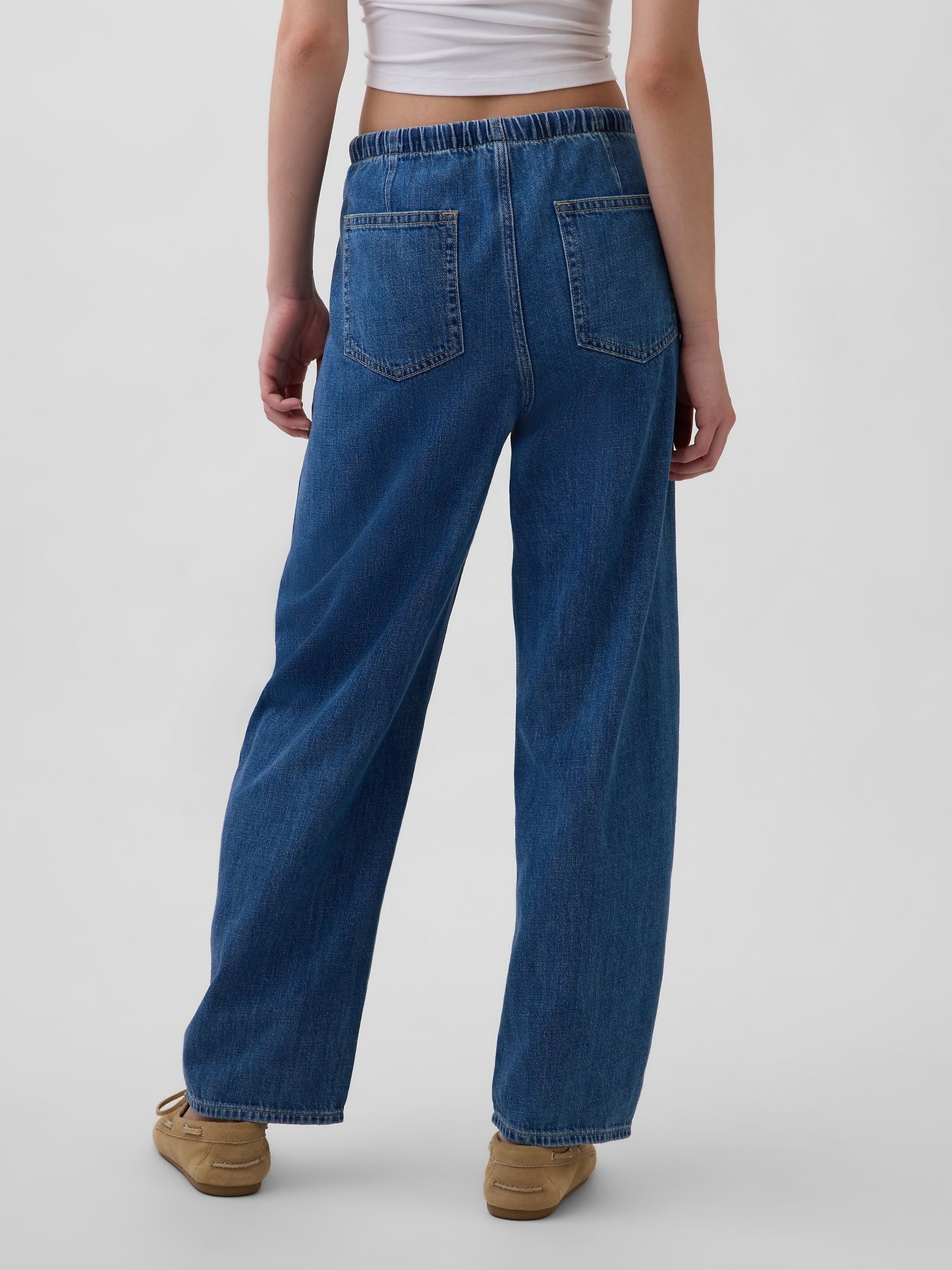 Medium Wash Pull Over Blue High Waisted Easy Barrel Jeans - Image 2 of 5