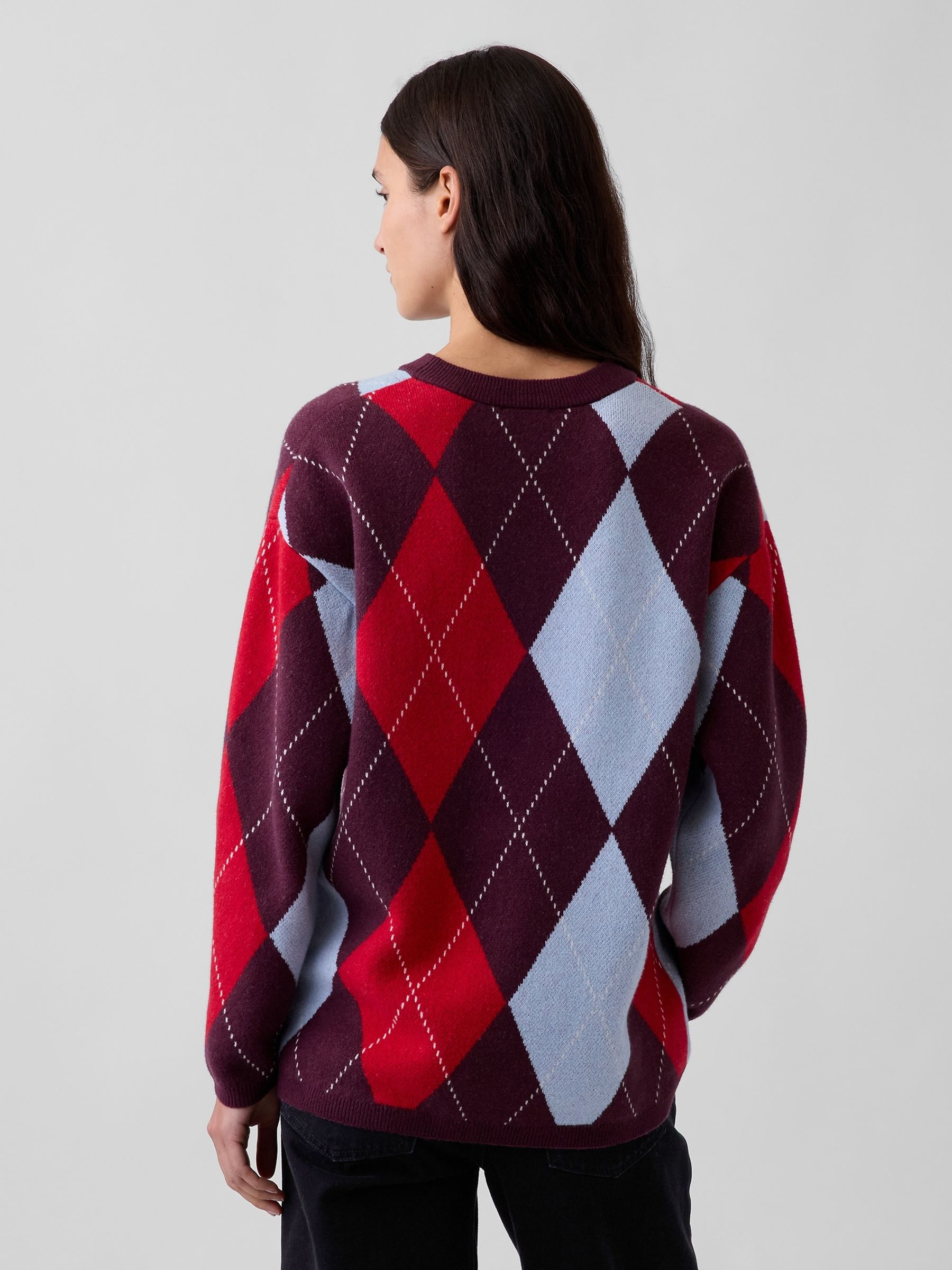Burgundy Red CashSoft Oversized Argyle Jumper - Image 2 of 4