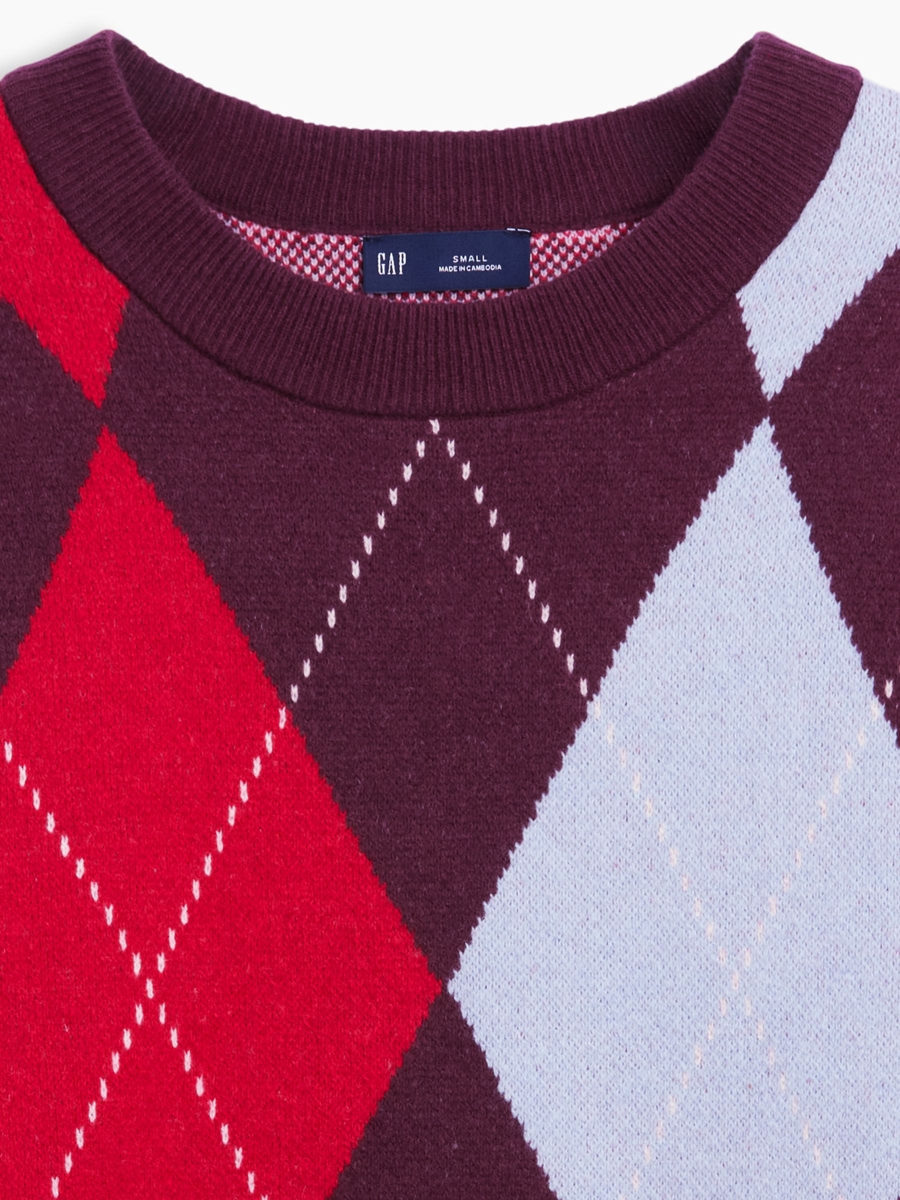 Burgundy Red CashSoft Oversized Argyle Jumper - Image 4 of 4