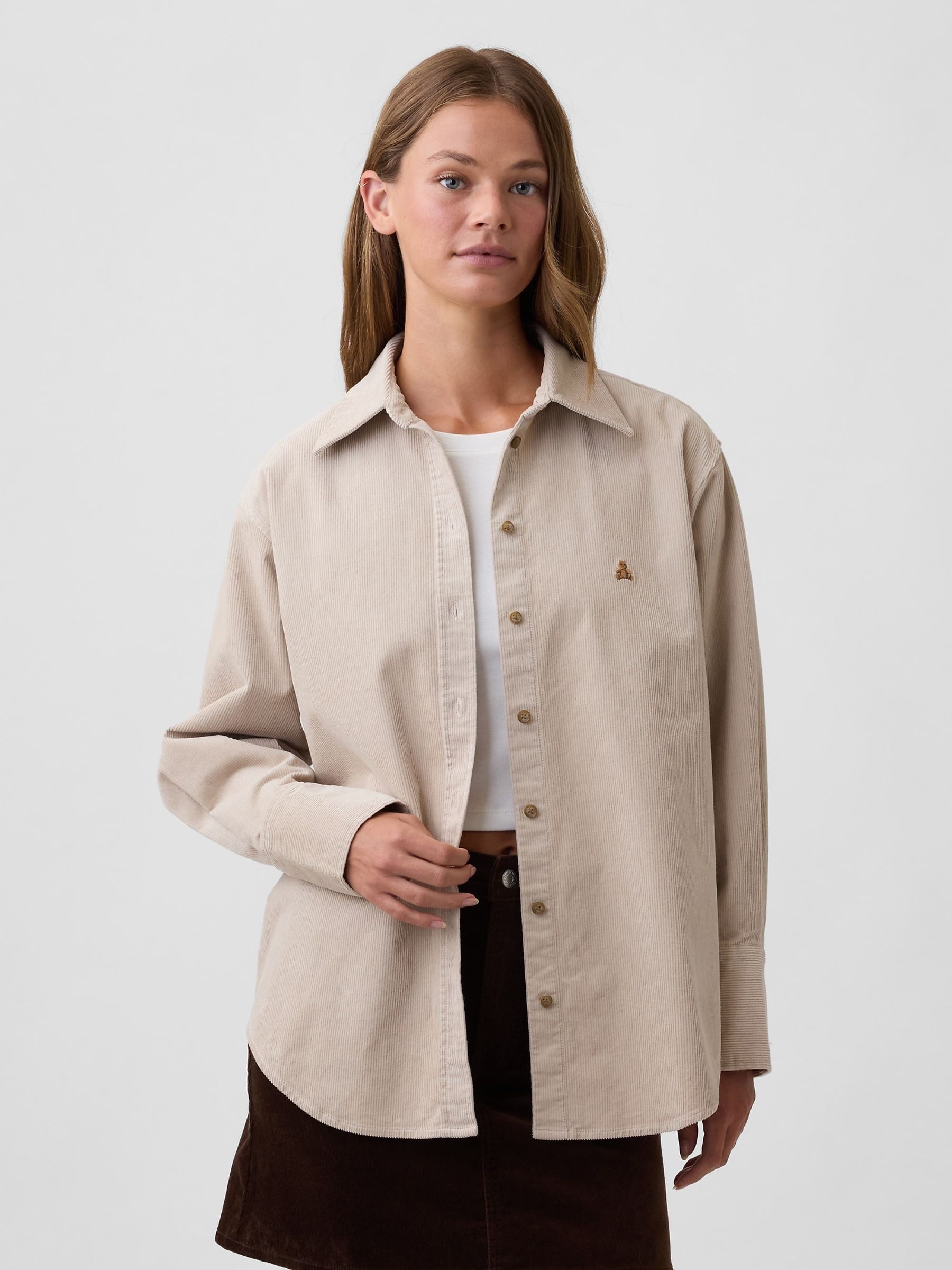 Beige Corduroy Oversized Shirt - Image 1 of 4