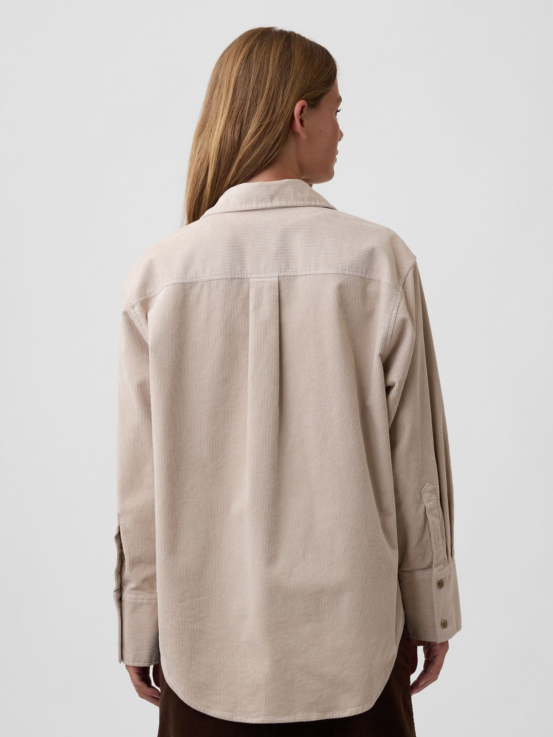 Beige Corduroy Oversized Shirt - Image 2 of 4 Beige Corduroy Oversized Shirt - Image 2 of 4