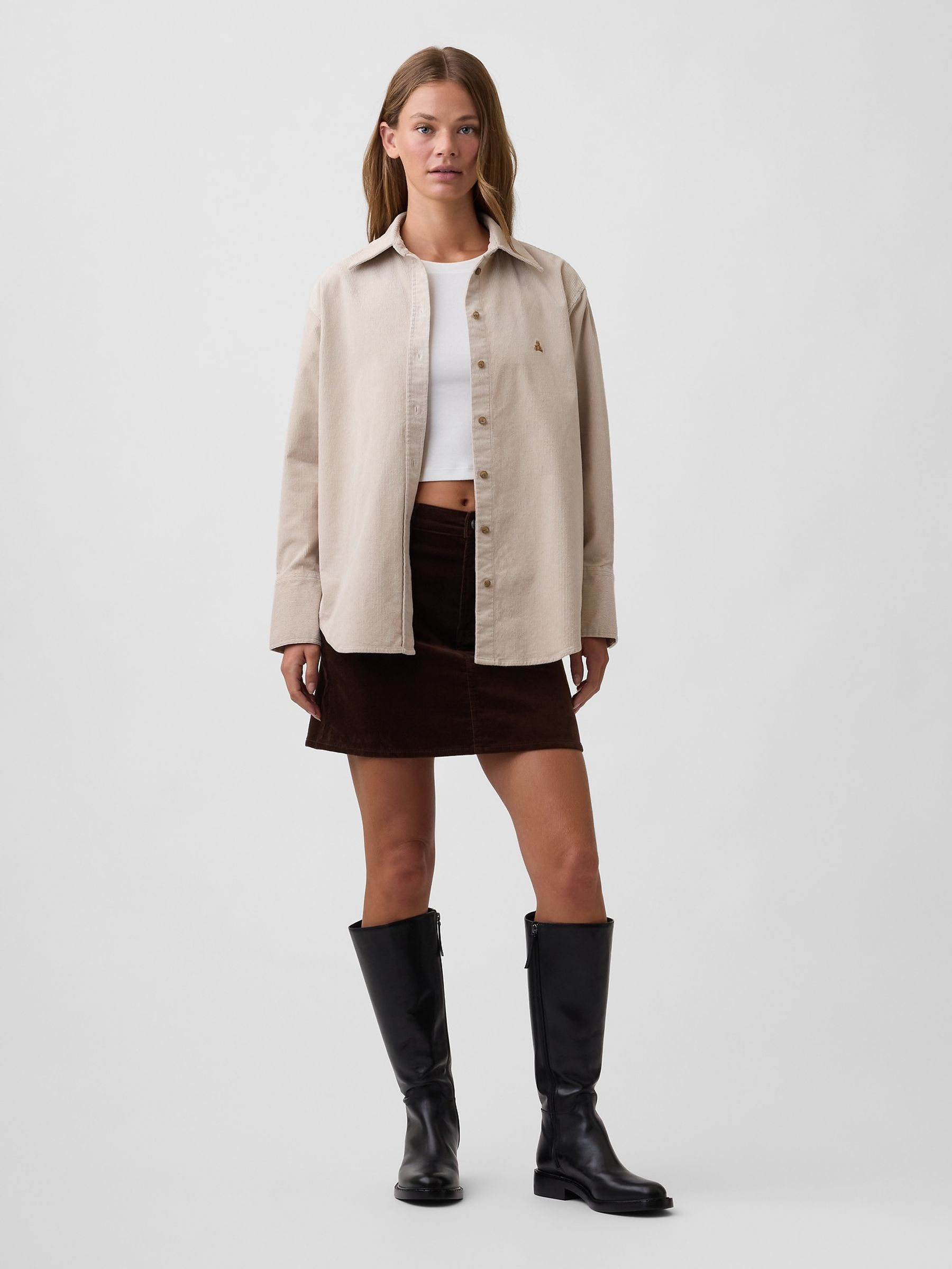 Beige Corduroy Oversized Shirt - Image 3 of 4