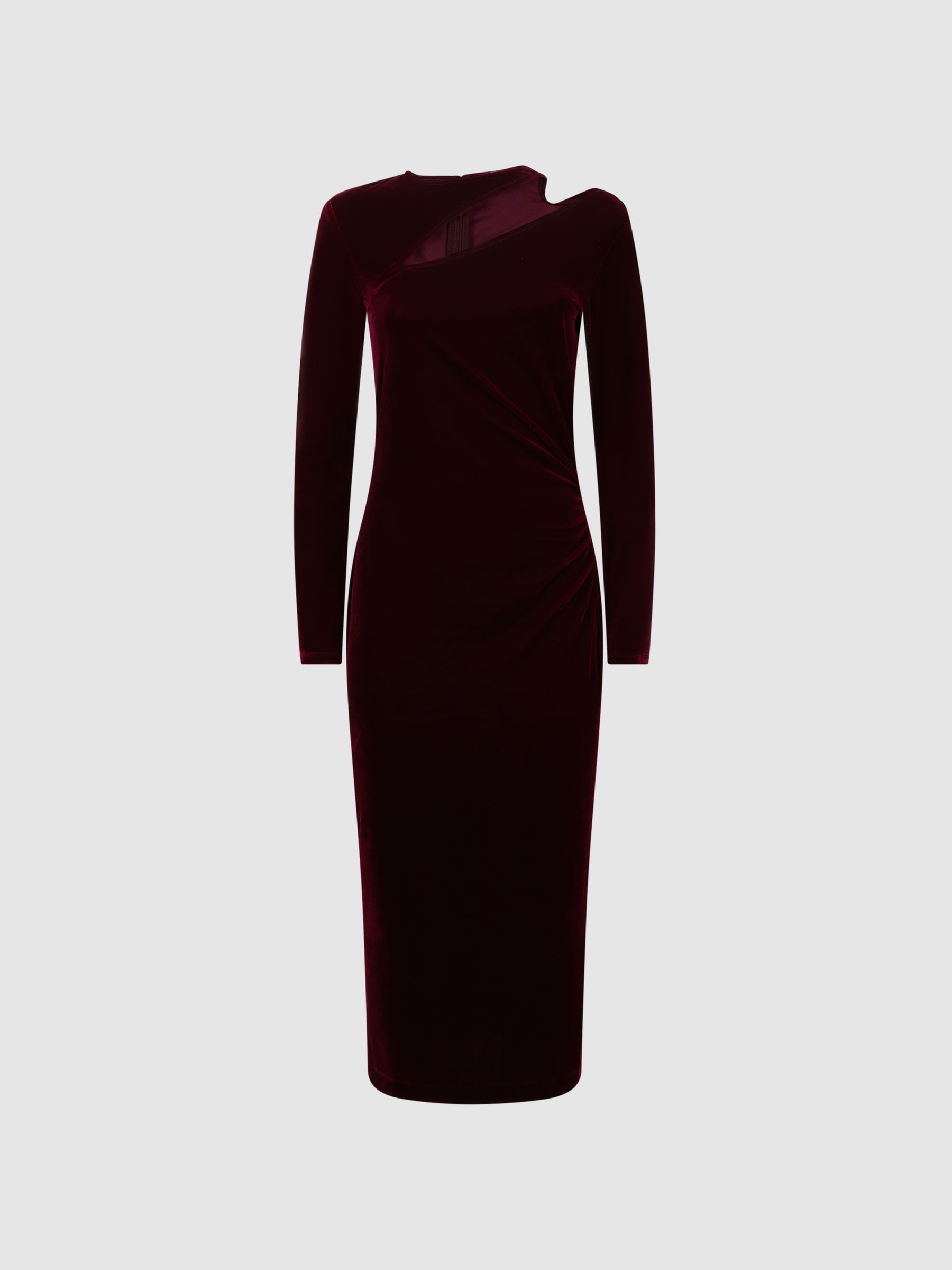 Velvet Cut-Out Midi Dress in Berry - Image 2 of 4