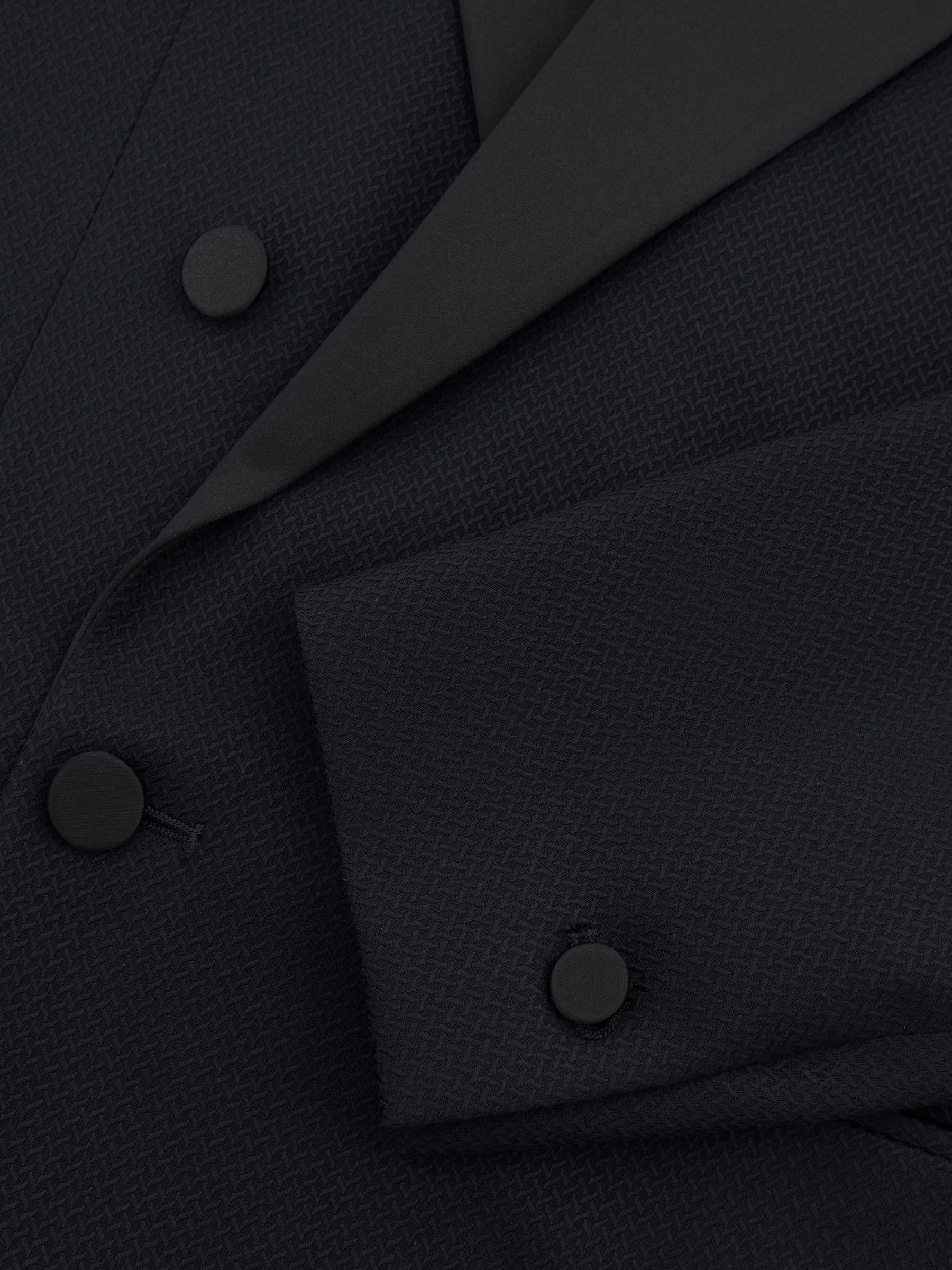 Modern Fit Satin Lapel Double Breasted Jacquard Blazer in Navy - Image 6 of 7