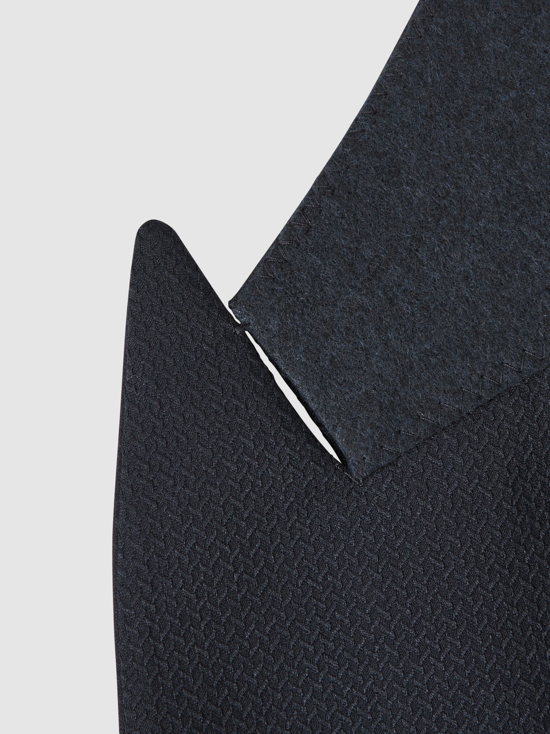 Modern Fit Satin Lapel Double Breasted Jacquard Blazer in Navy - Image 7 of 7