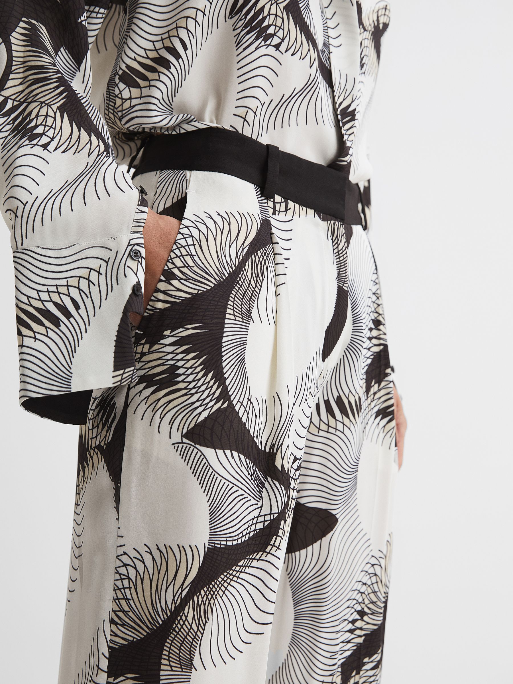 Wide Leg Abstract Print Co-Ord Trousers in Black/White - Image 3 of 4