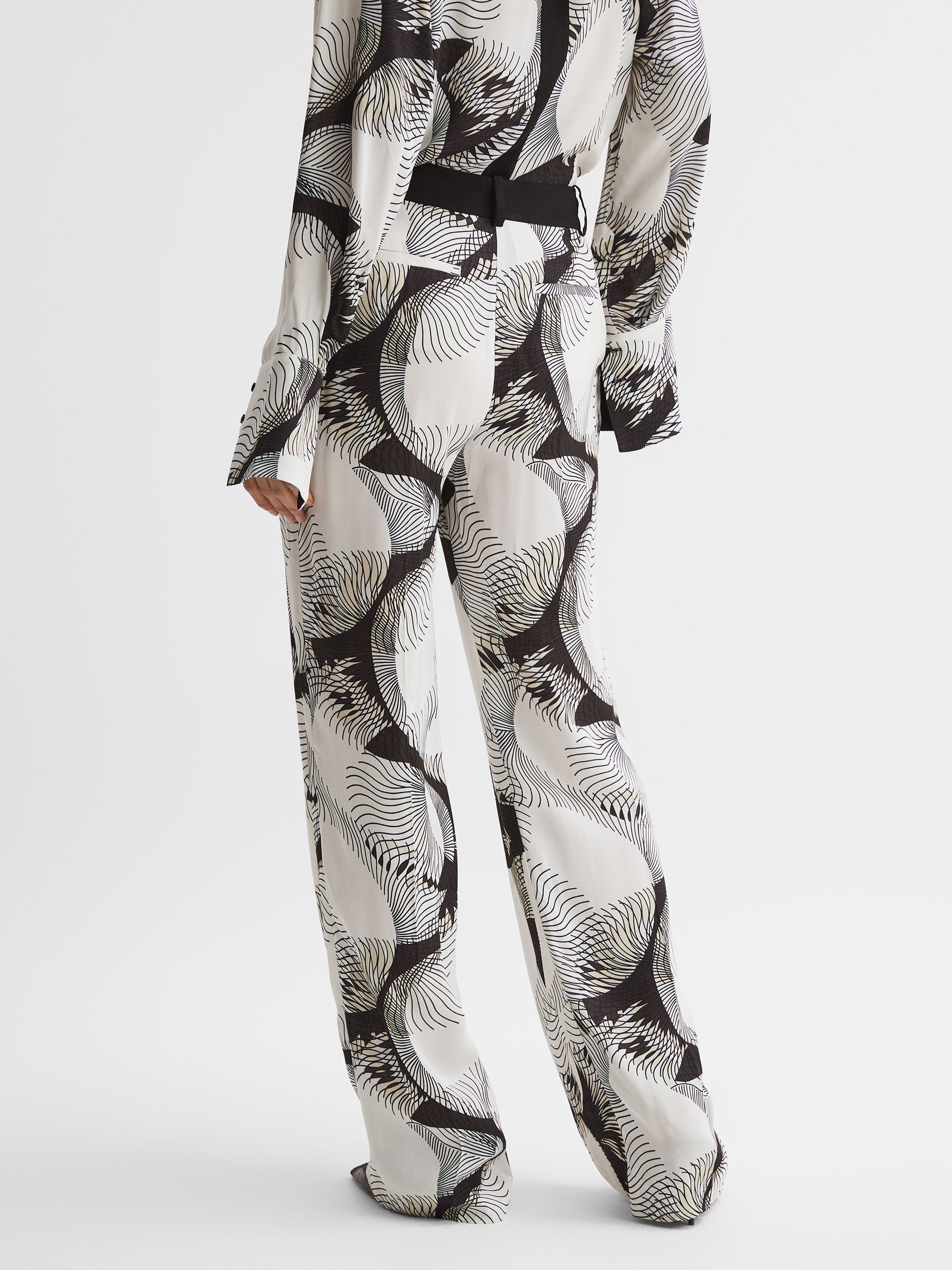 Wide Leg Abstract Print Co-Ord Trousers in Black/White - Image 4 of 4