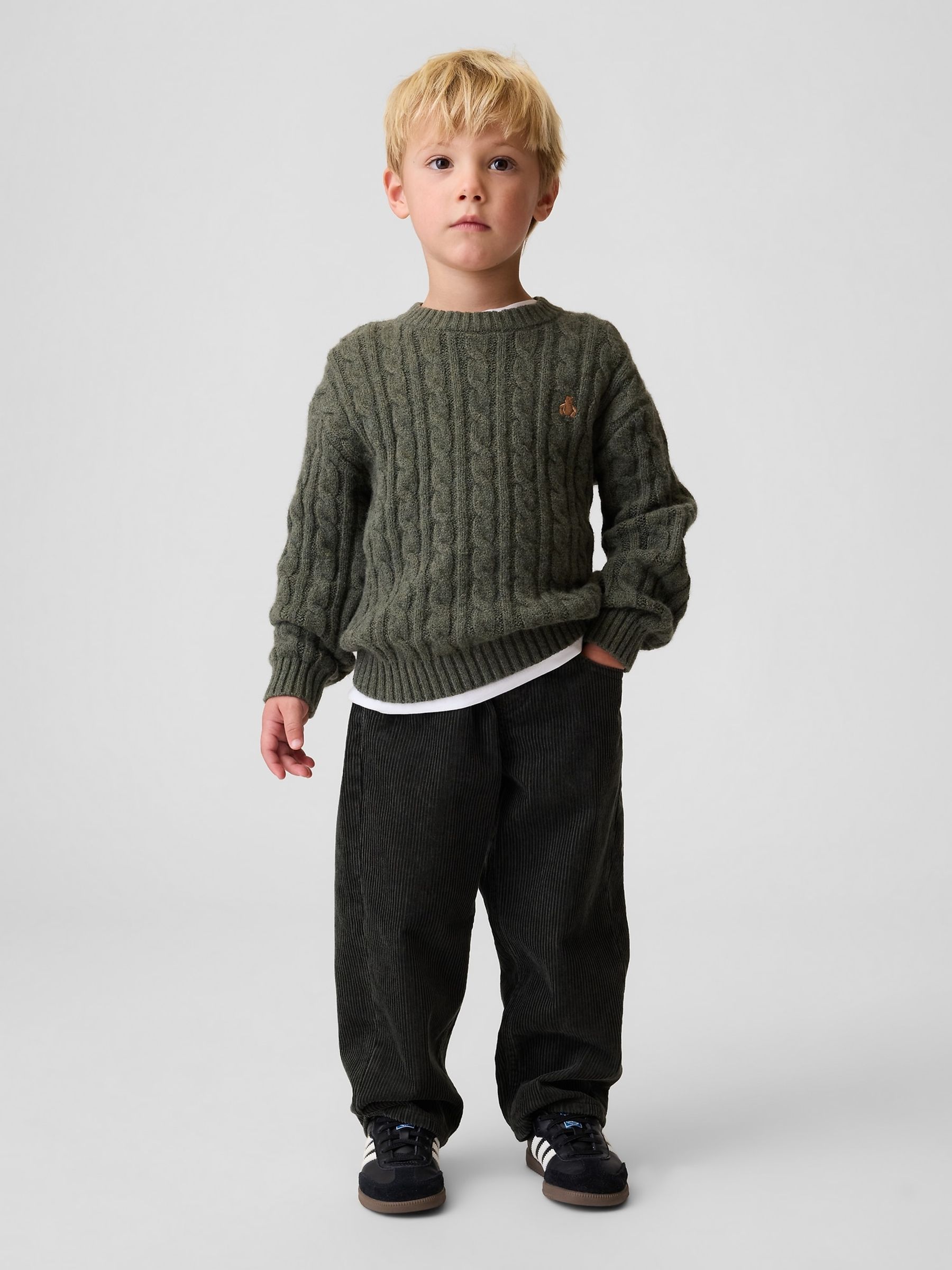 Dark Green Corduroy Pull On Baggy Trousers - Image 1 of 4