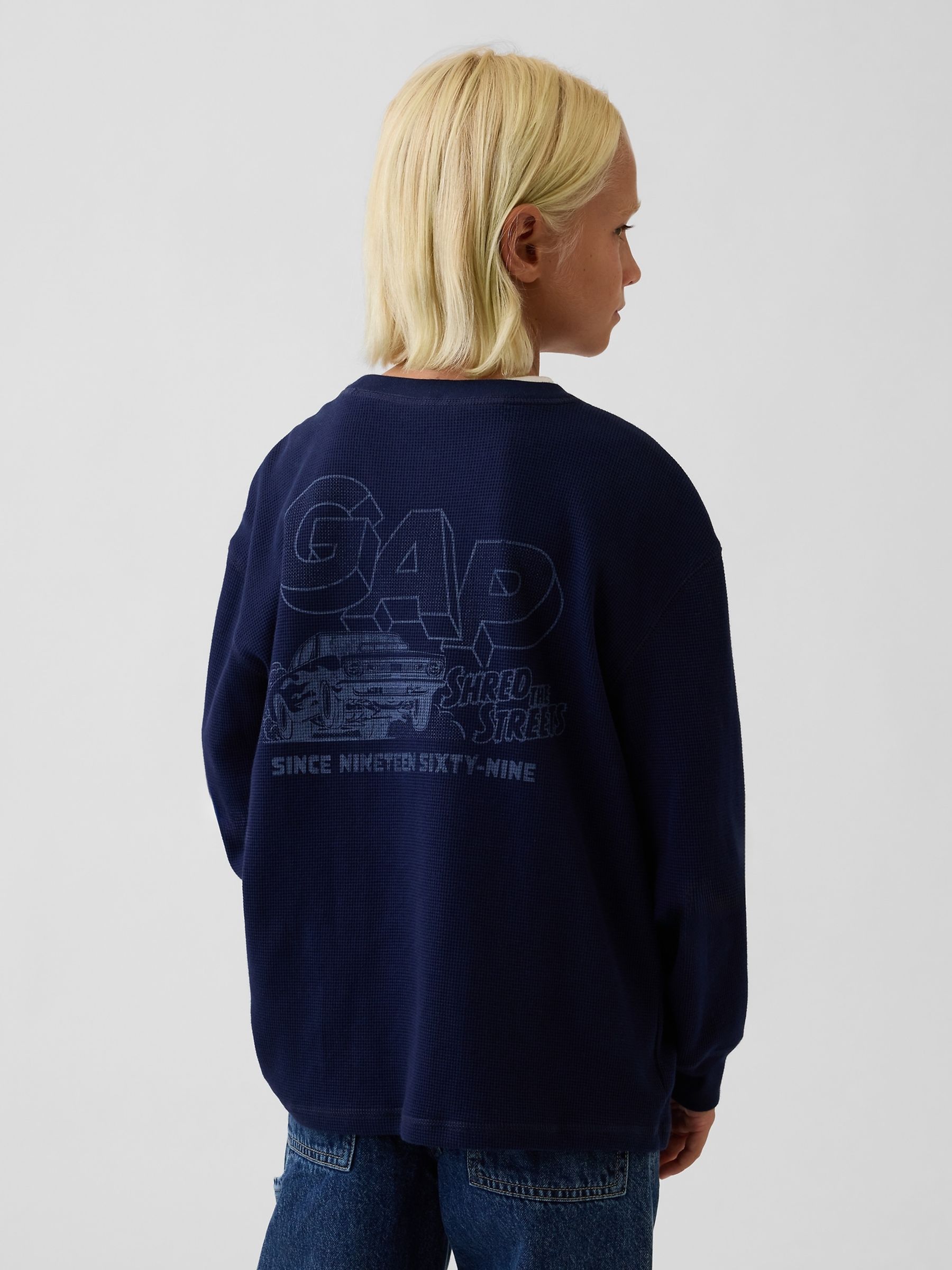 Navy Waffle Long Sleeve T-Shirt - Image 2 of 5