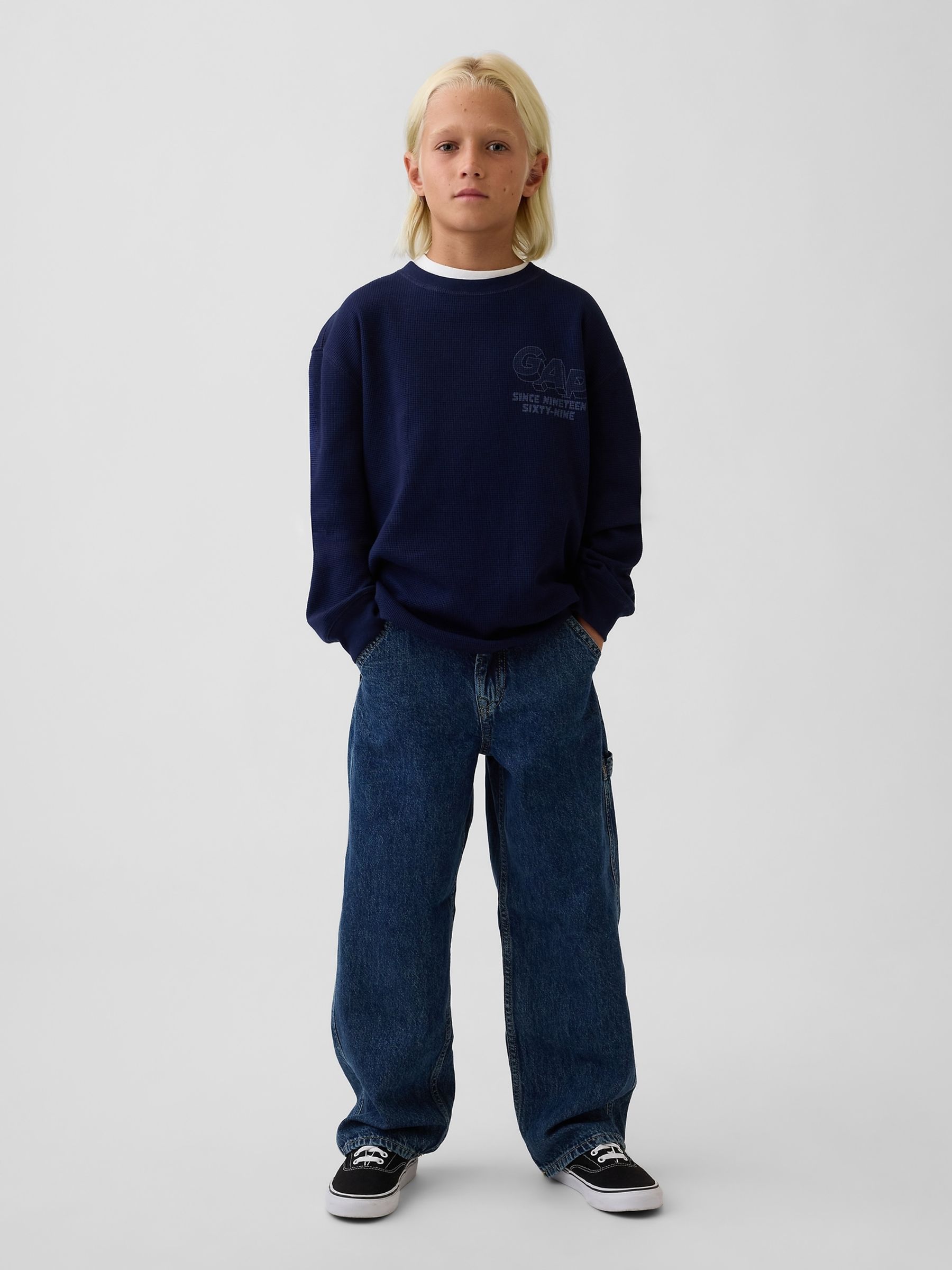 Navy Waffle Long Sleeve T-Shirt - Image 3 of 5