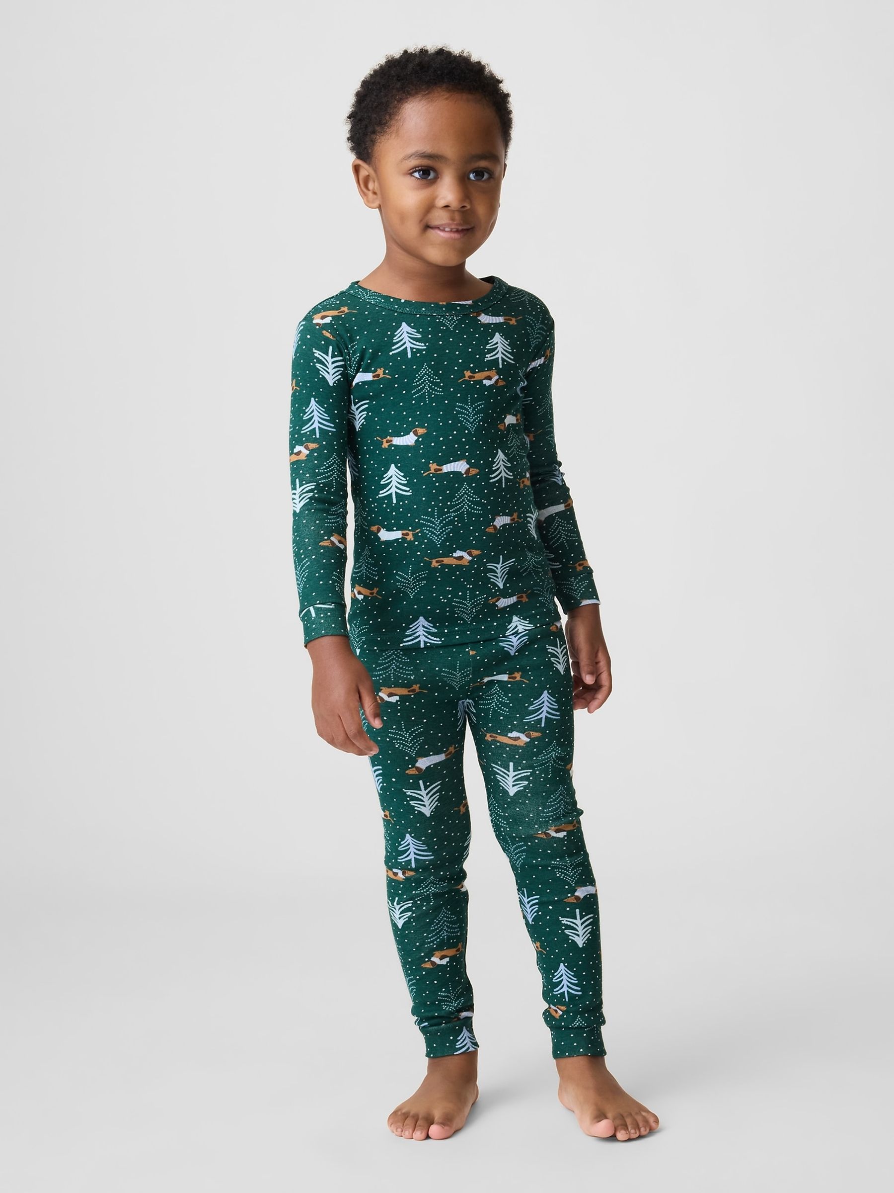 Green Christmas Dog Print Pyjamas Set - Image 1 of 4