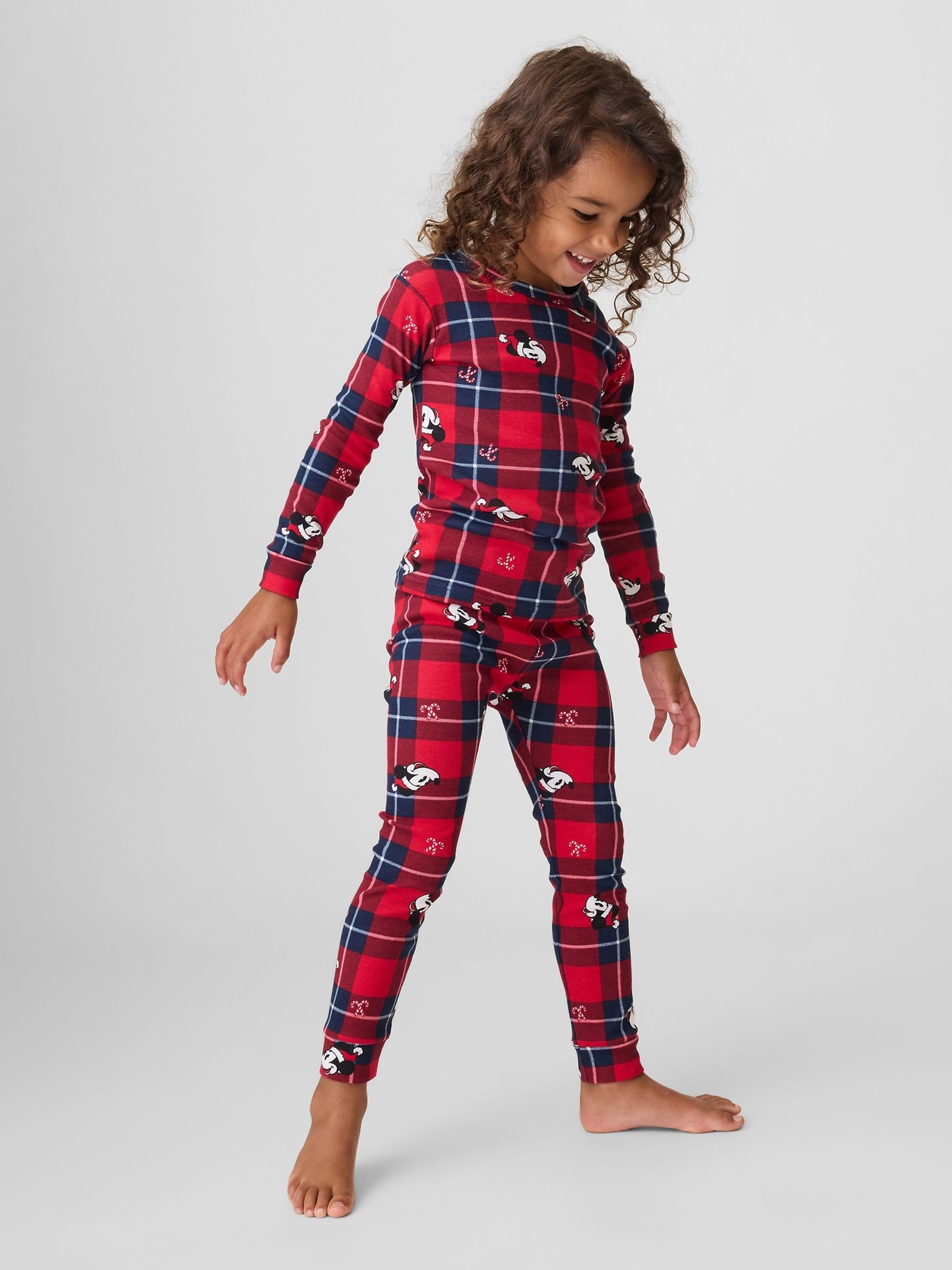 Red & Navy Check Disney Mickey Mouse Print Pyjamas Set - Image 2 of 5