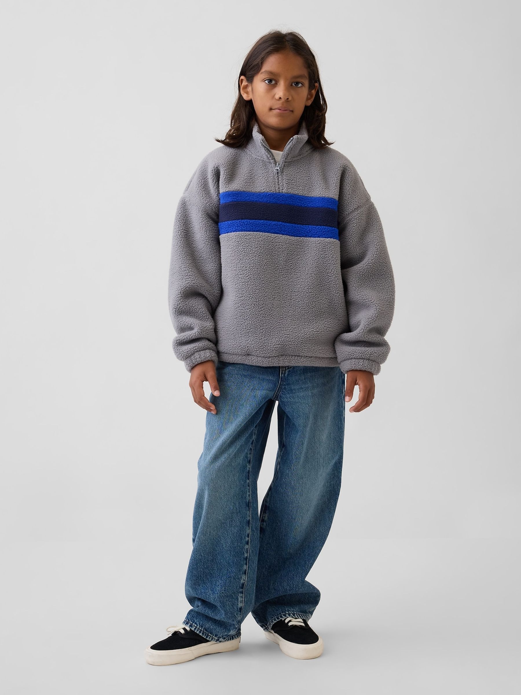 Grey Sherpa Relaxed Quarter-Zip Sweatshirt - Image 3 of 4
