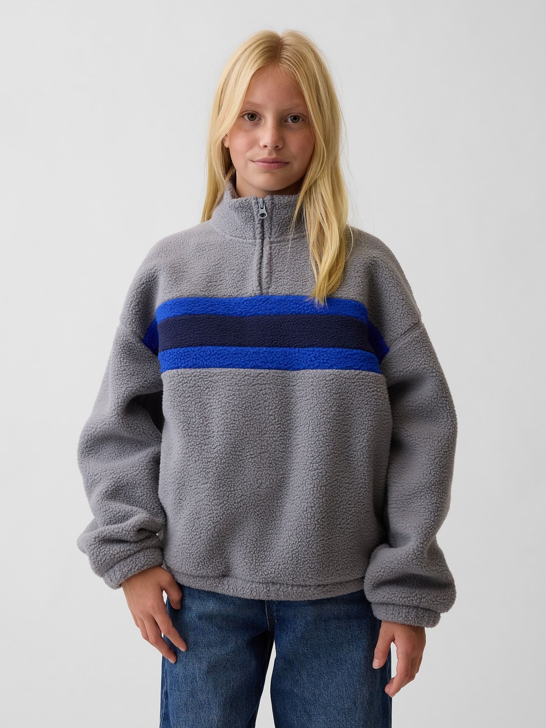 Grey Sherpa Relaxed Quarter-Zip Sweatshirt - Image 4 of 4 Grey Sherpa Relaxed Quarter-Zip Sweatshirt - Image 4 of 4