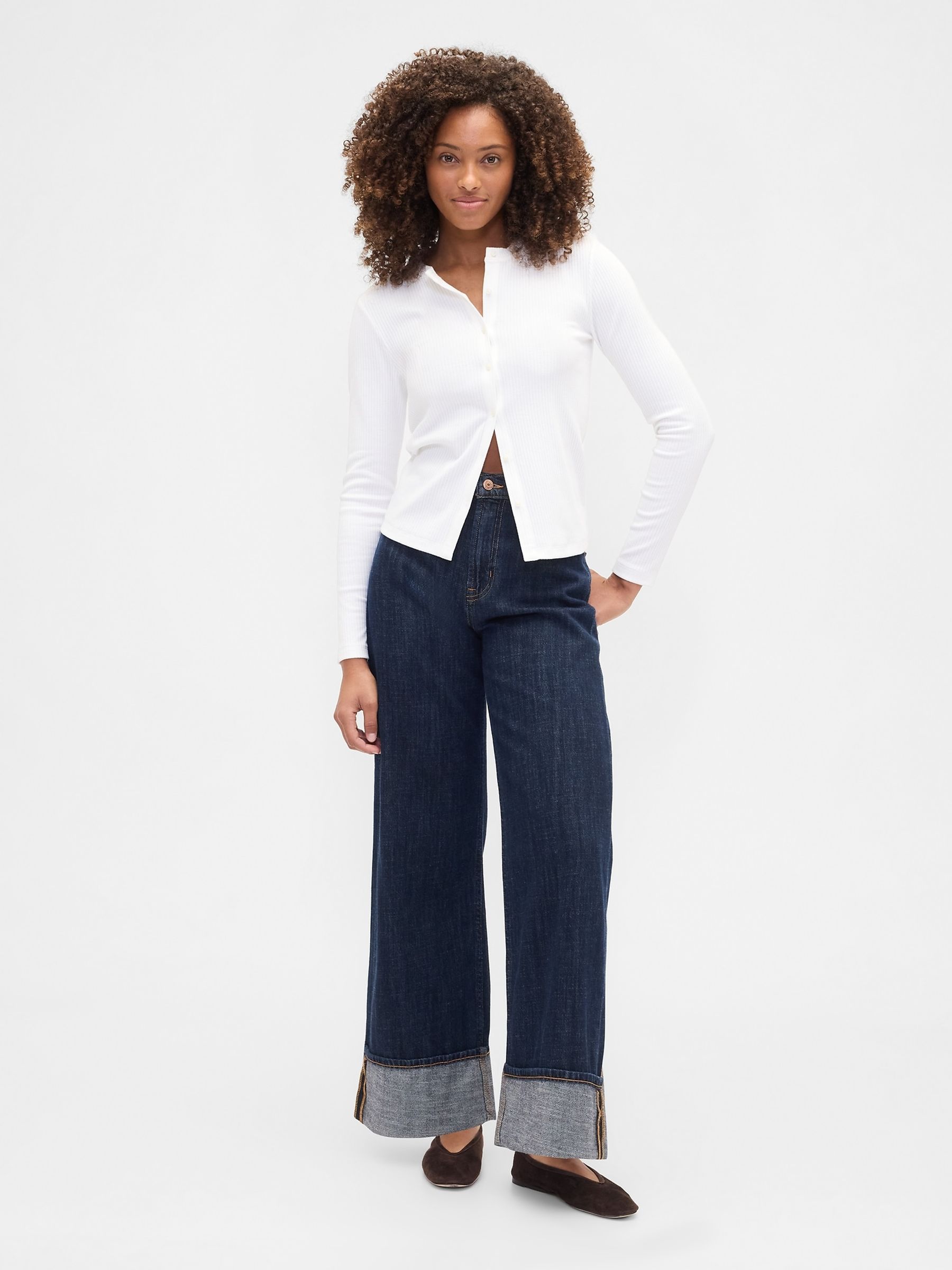 Dark Wash High Waisted Super Soft Wide-Leg Jeans - Image 2 of 5 Dark Wash High Waisted Super Soft Wide-Leg Jeans - Image 2 of 5