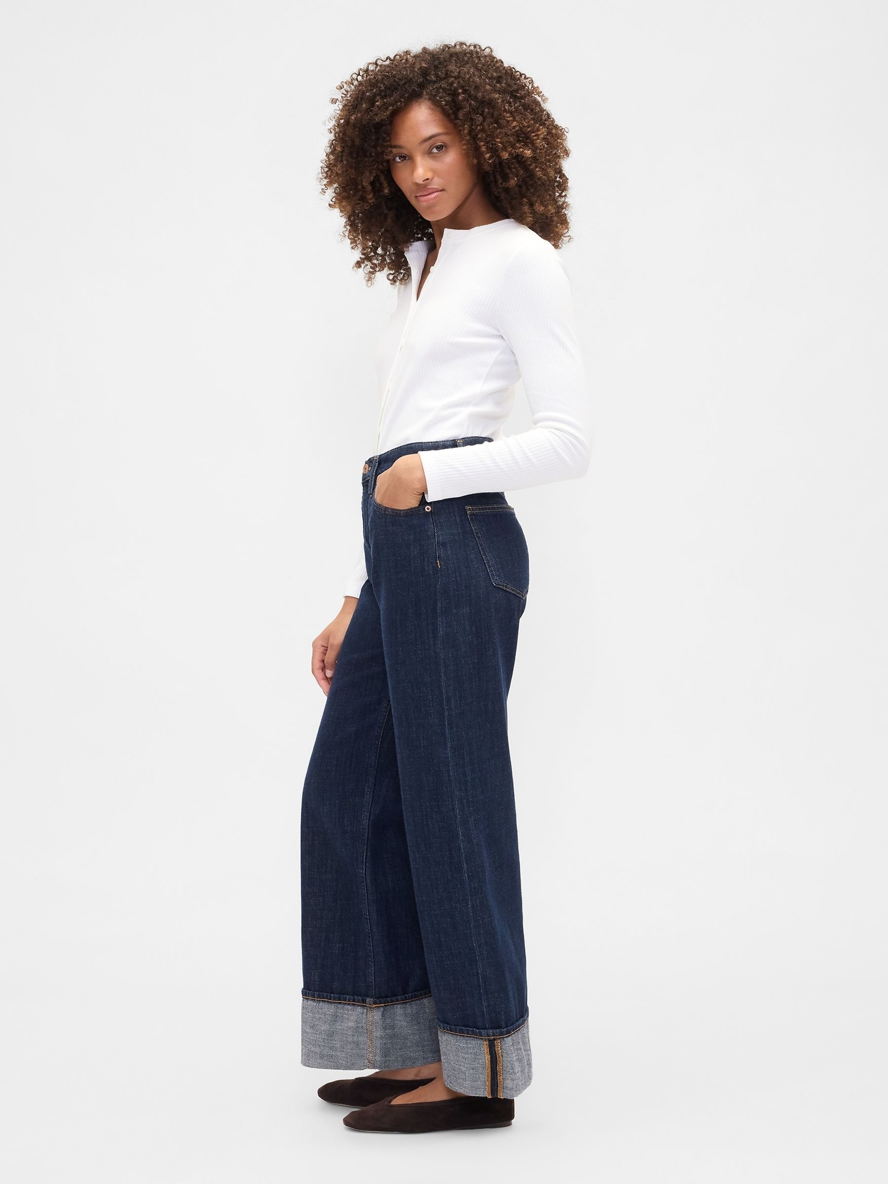 Dark Wash High Waisted Super Soft Wide-Leg Jeans - Image 4 of 5