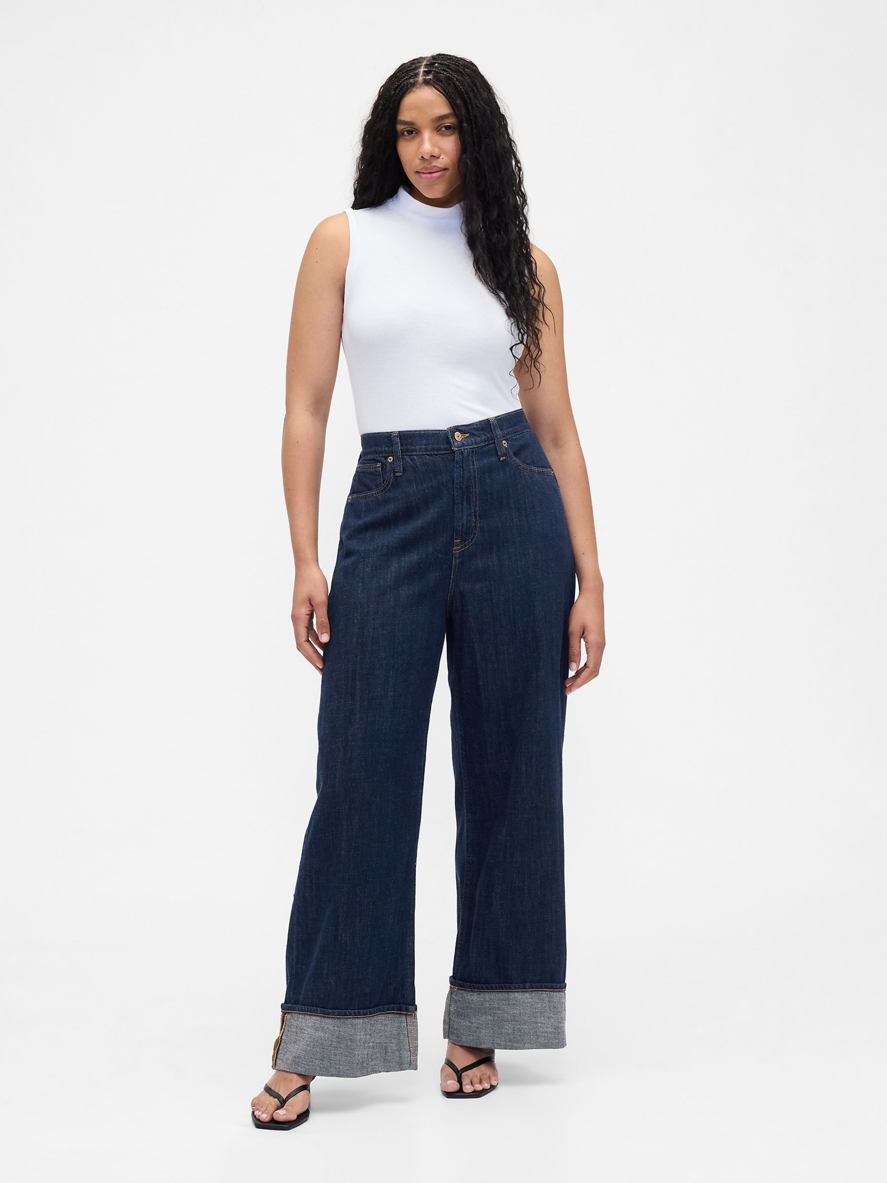 Dark Wash High Waisted Super Soft Wide-Leg Jeans - Image 5 of 5 Dark Wash High Waisted Super Soft Wide-Leg Jeans - Image 5 of 5