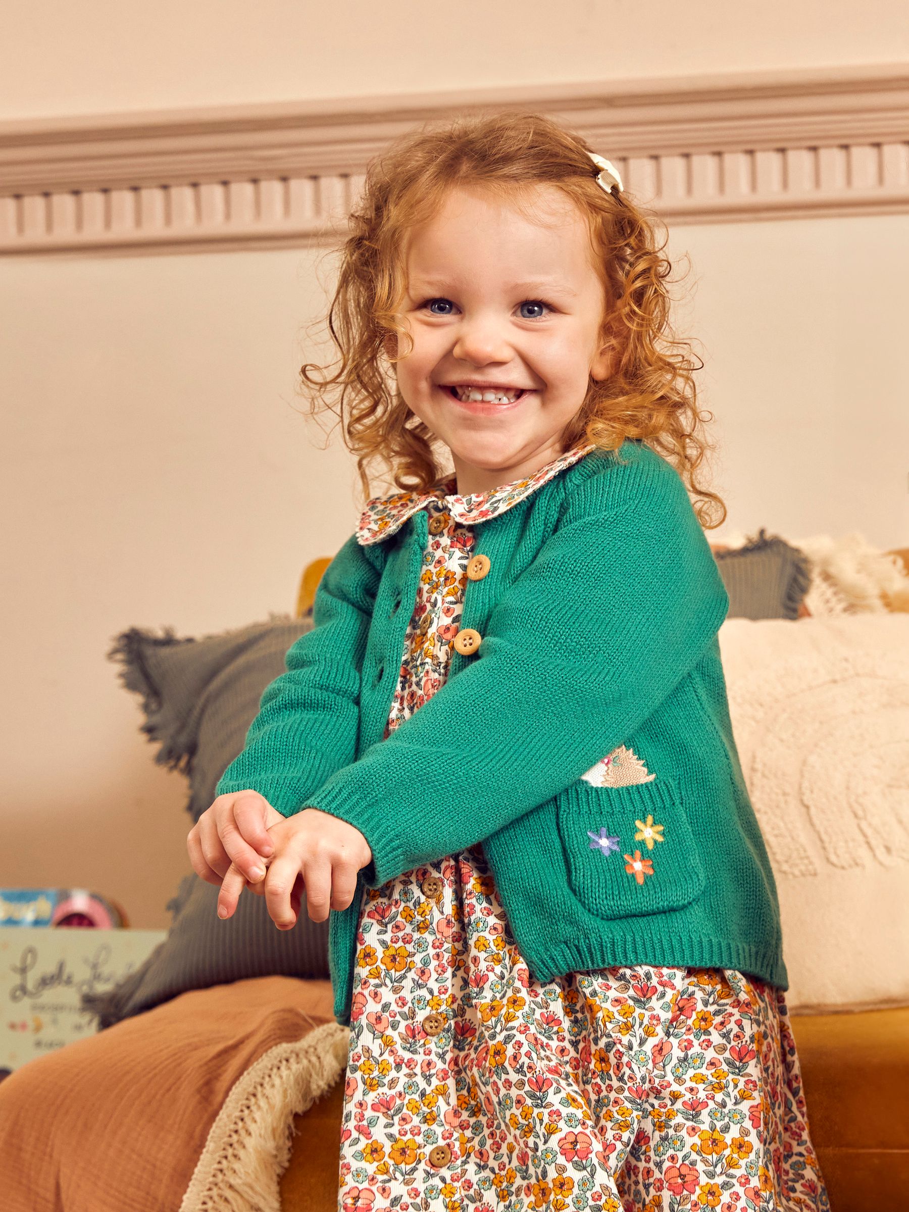 Green Girls' Hedgehog Cardigan - Image 1 of 5