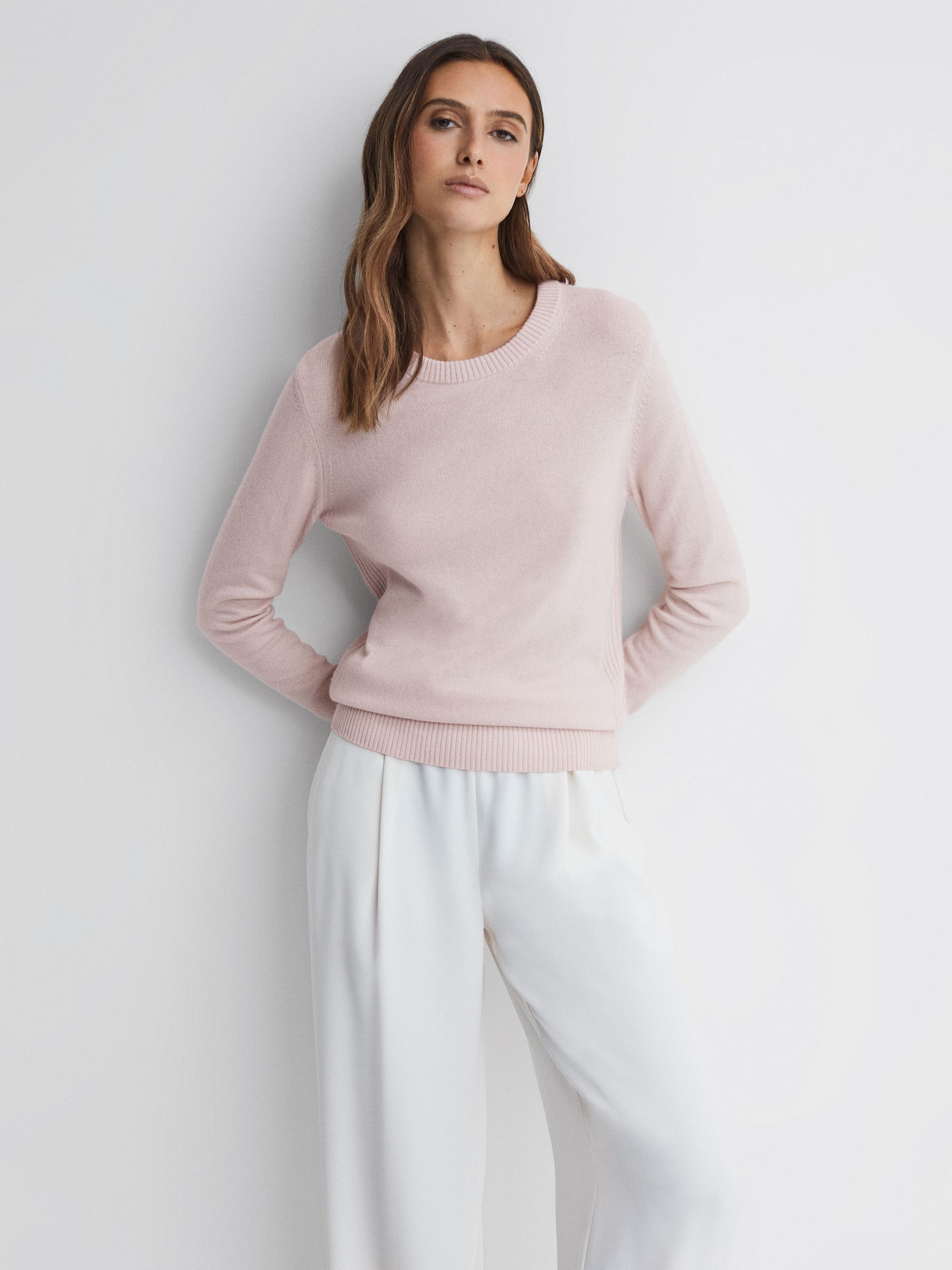 Wool Blend Crew Neck Jumper in Light Pink - Image 1 of 5