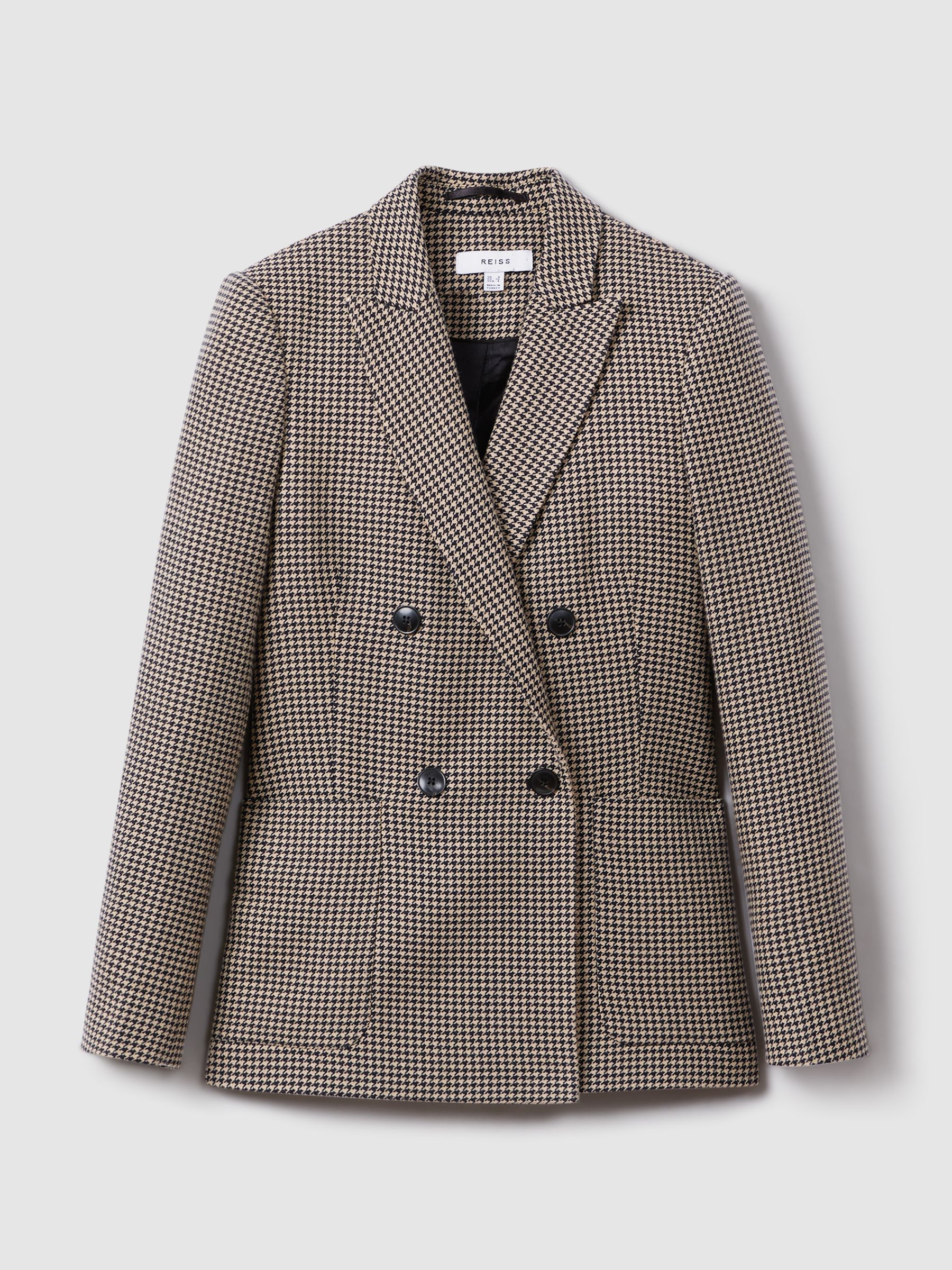 Ella Black/Camel Petite Wool Blend Double Breasted Dogtooth Blazer - Image 2 of 6