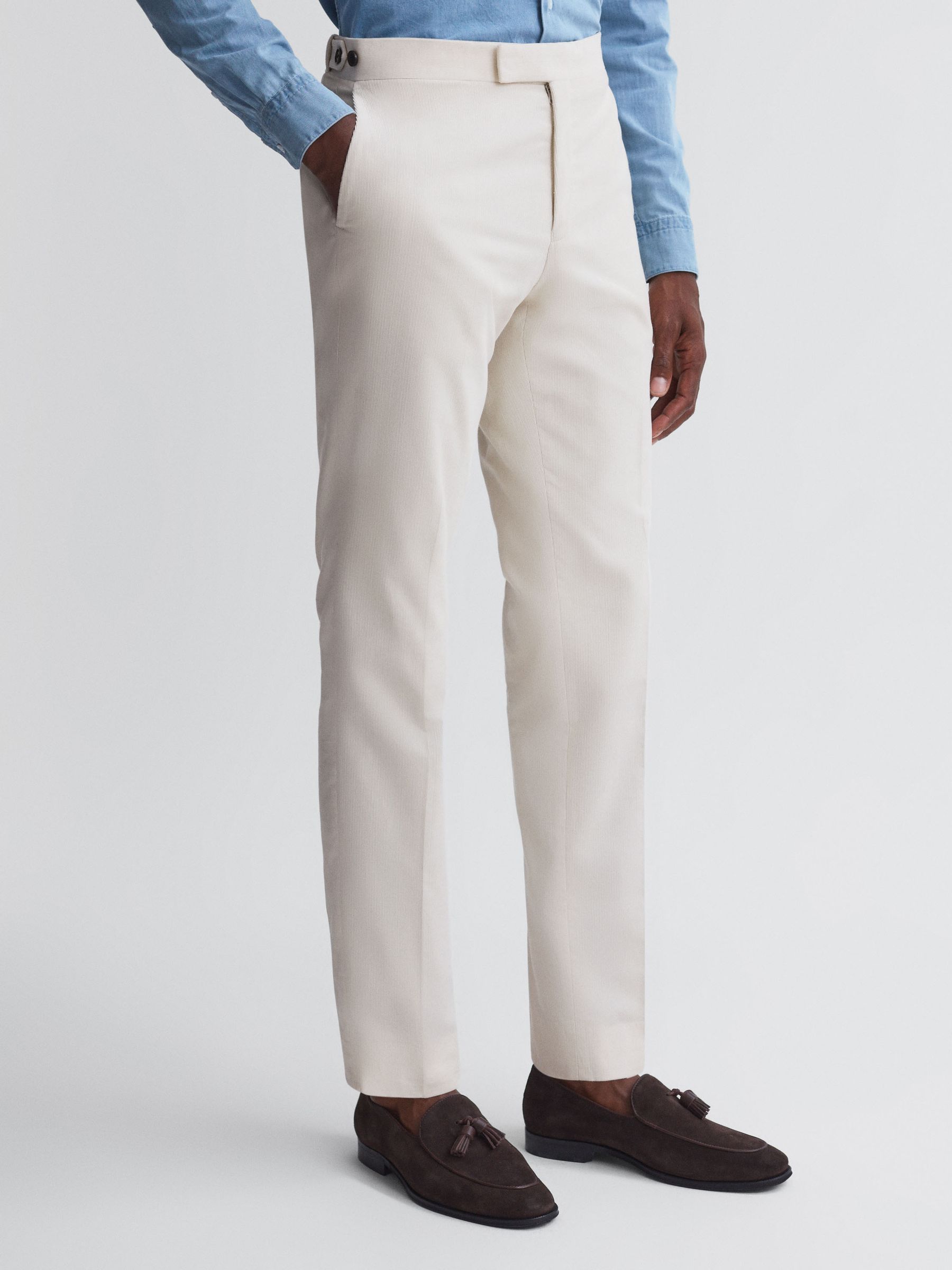Slim Fit Corduroy Trousers in Ecru - Image 1 of 4