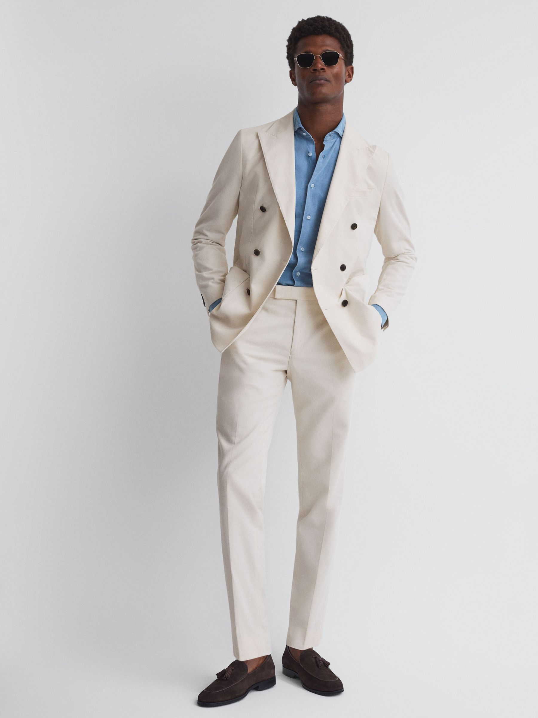 Slim Fit Corduroy Trousers in Ecru - Image 3 of 4