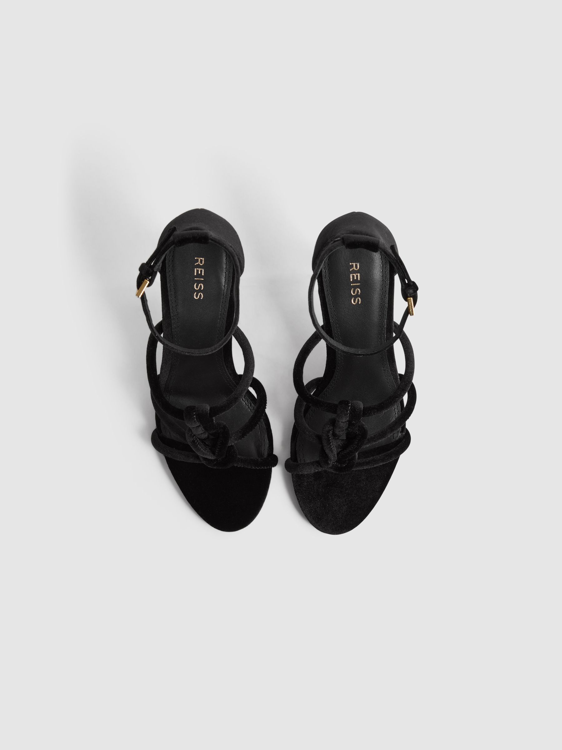 Velour Strappy Open-Toe Heels in Black - Image 3 of 5