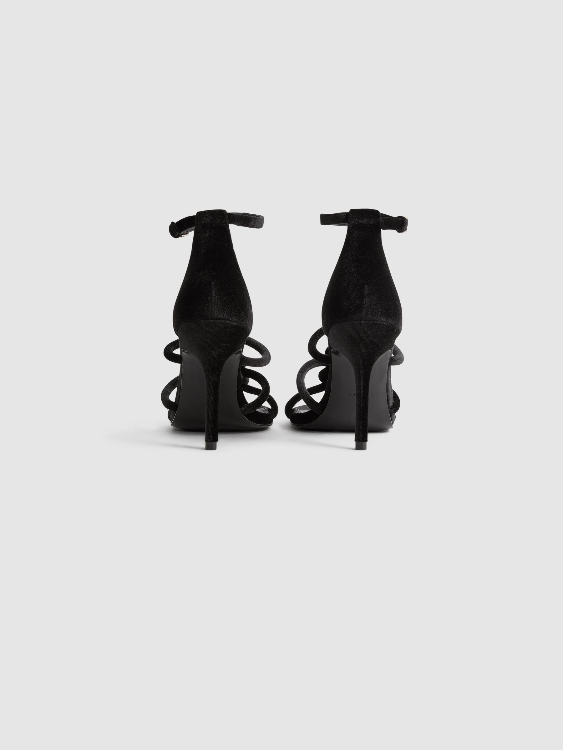Velour Strappy Open-Toe Heels in Black - Image 4 of 5