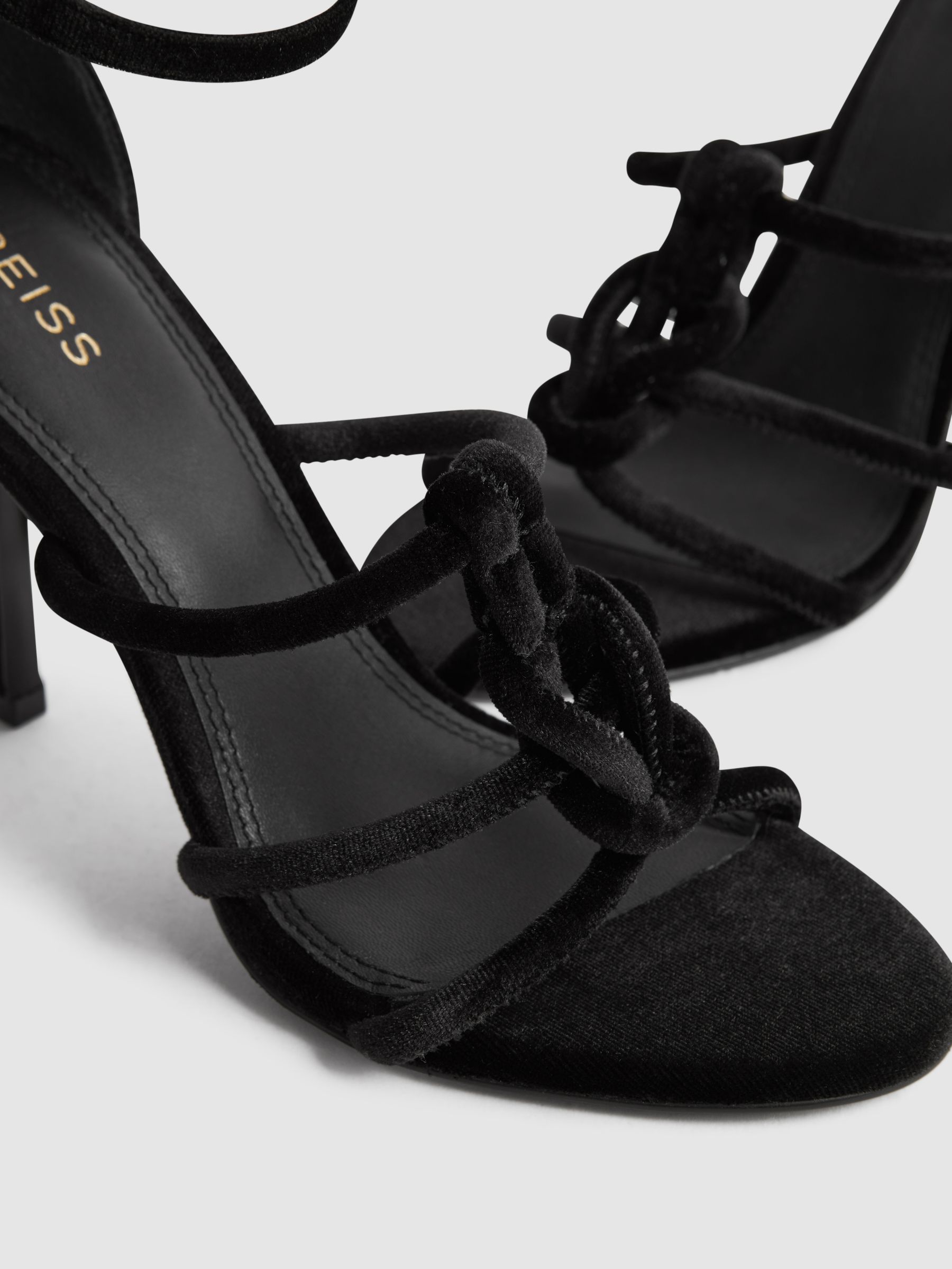 Velour Strappy Open-Toe Heels in Black - Image 5 of 5
