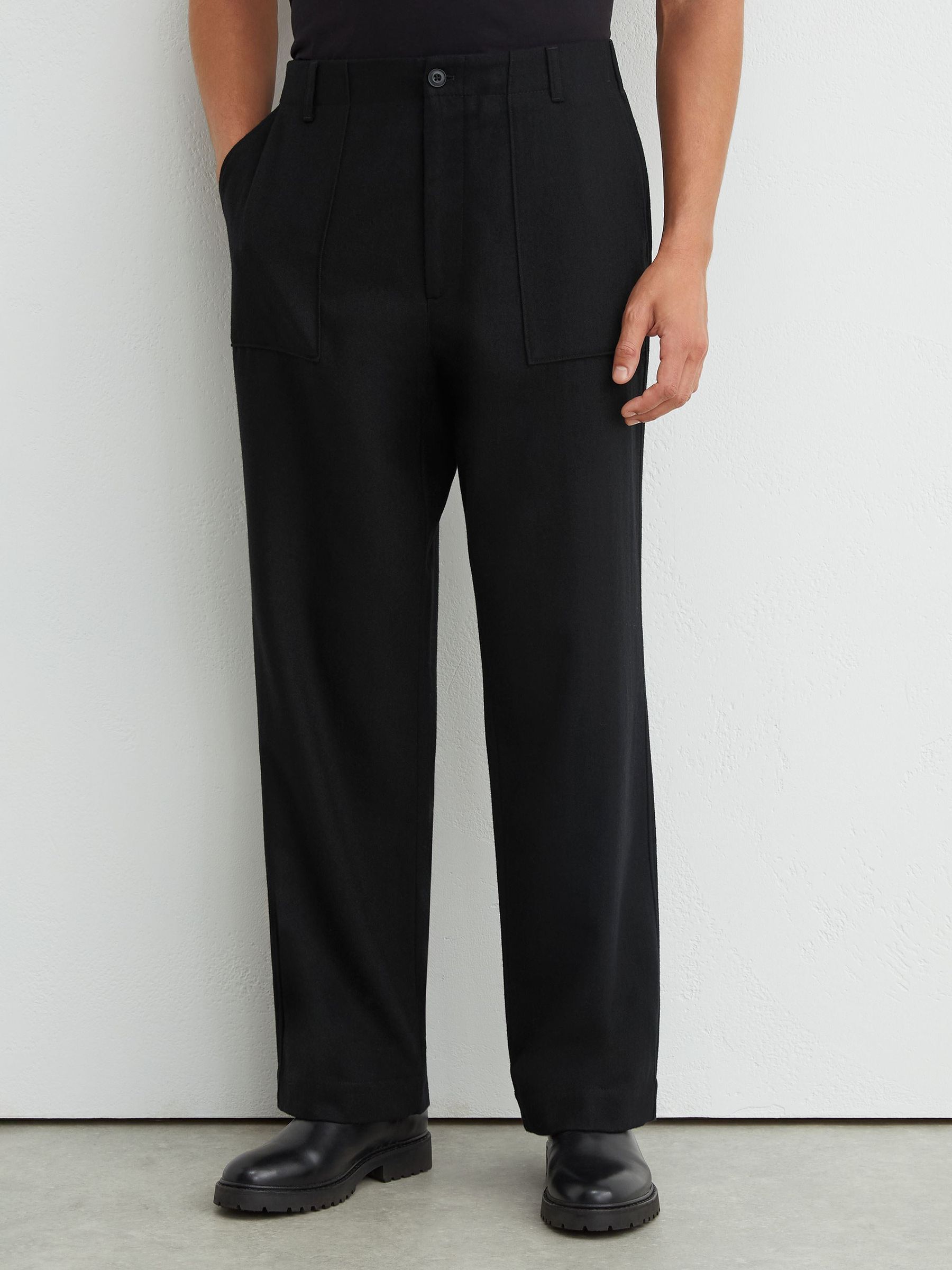 Wool-Blend Relaxed-Fit Trousers in Black - Image 3 of 6