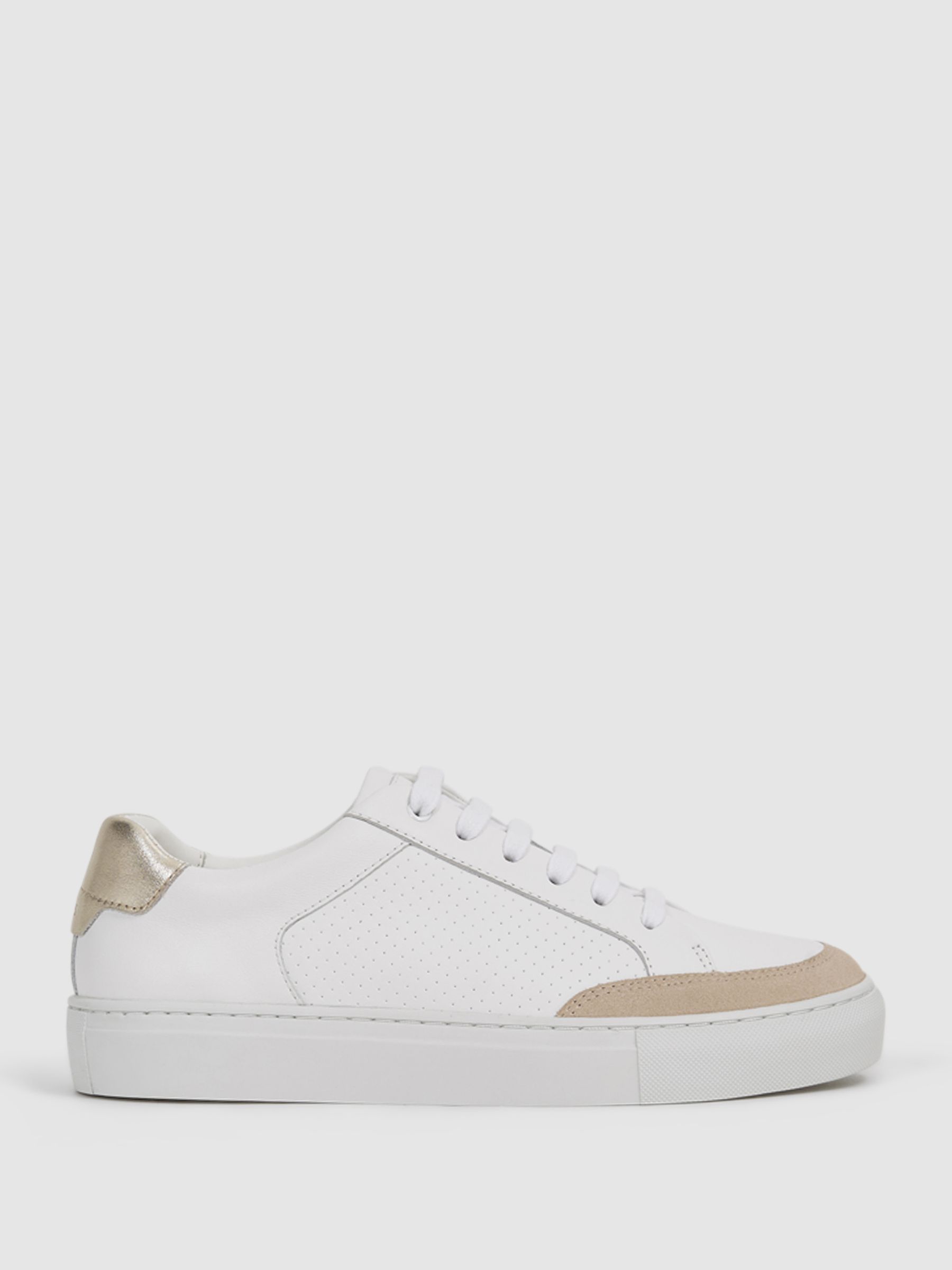 Low Top Leather Trainers in Gold - Image 1 of 6