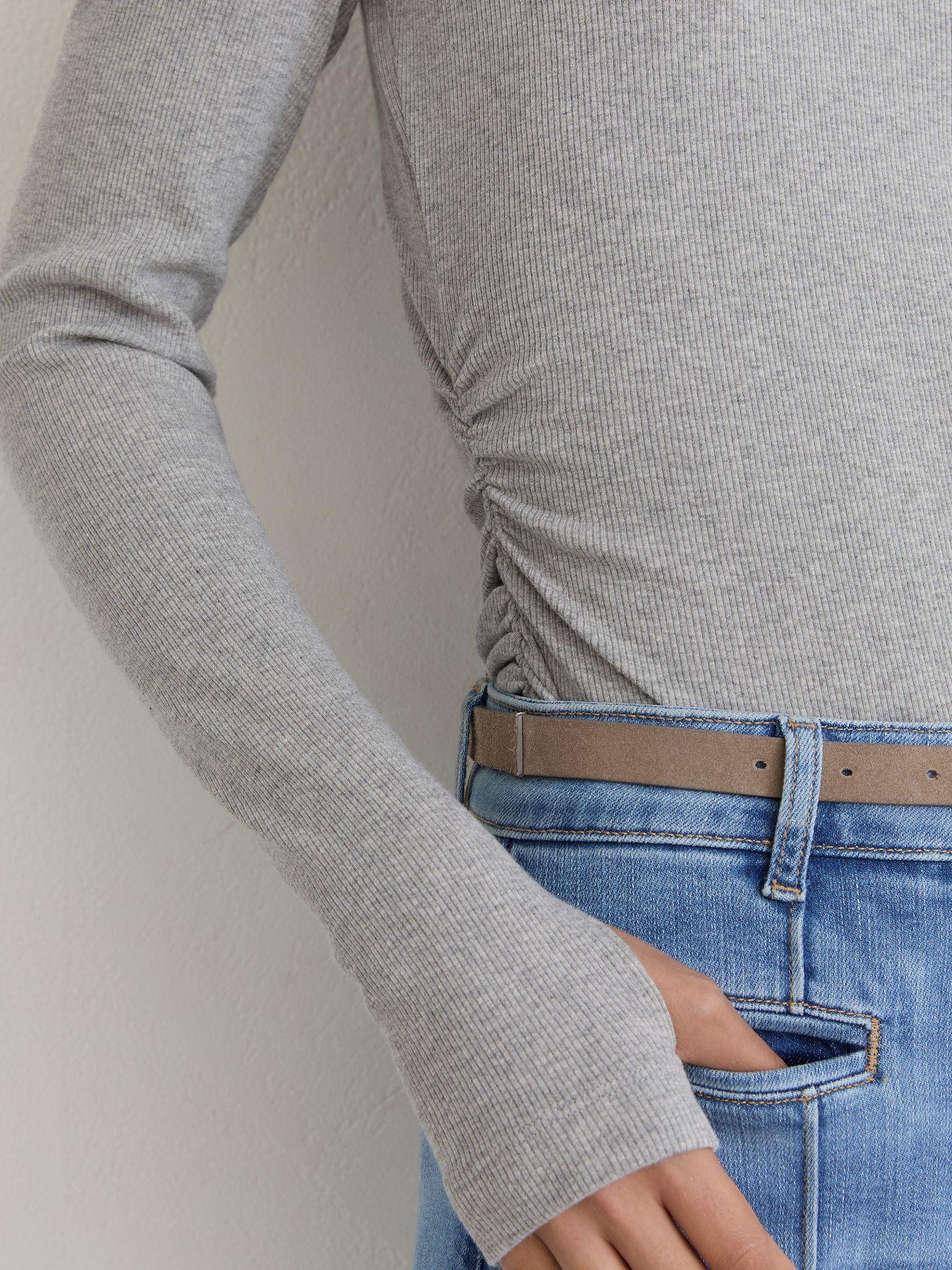 Cotton-Stretch V-Neck Ruched Top in Grey Marl - Image 3 of 6