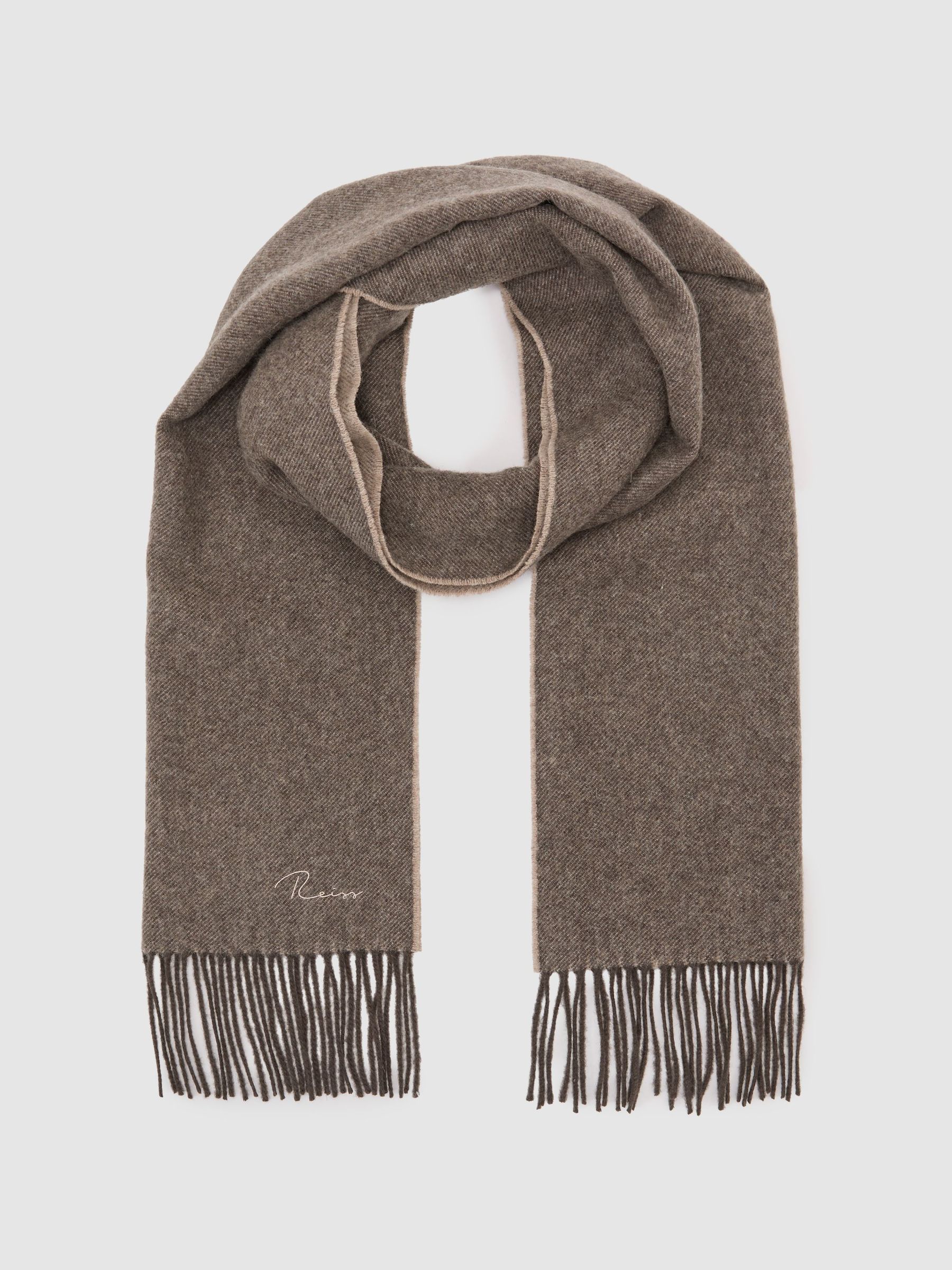 Wool and Cashmere Scarf in Taupe Brown - Billede 2 af 3