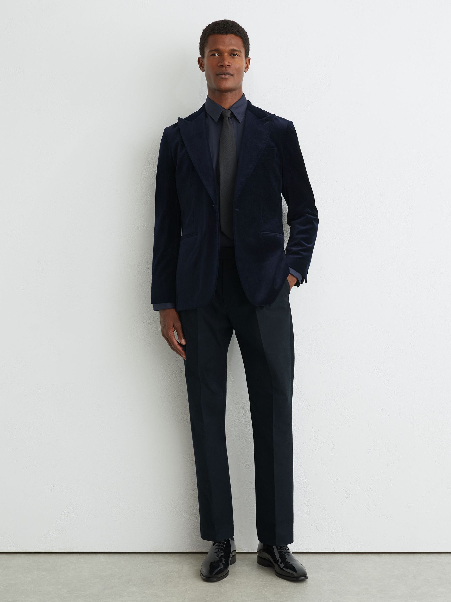 Cotton-Blend Moleskin Tapered Trousers in Navy - Image 3 of 7