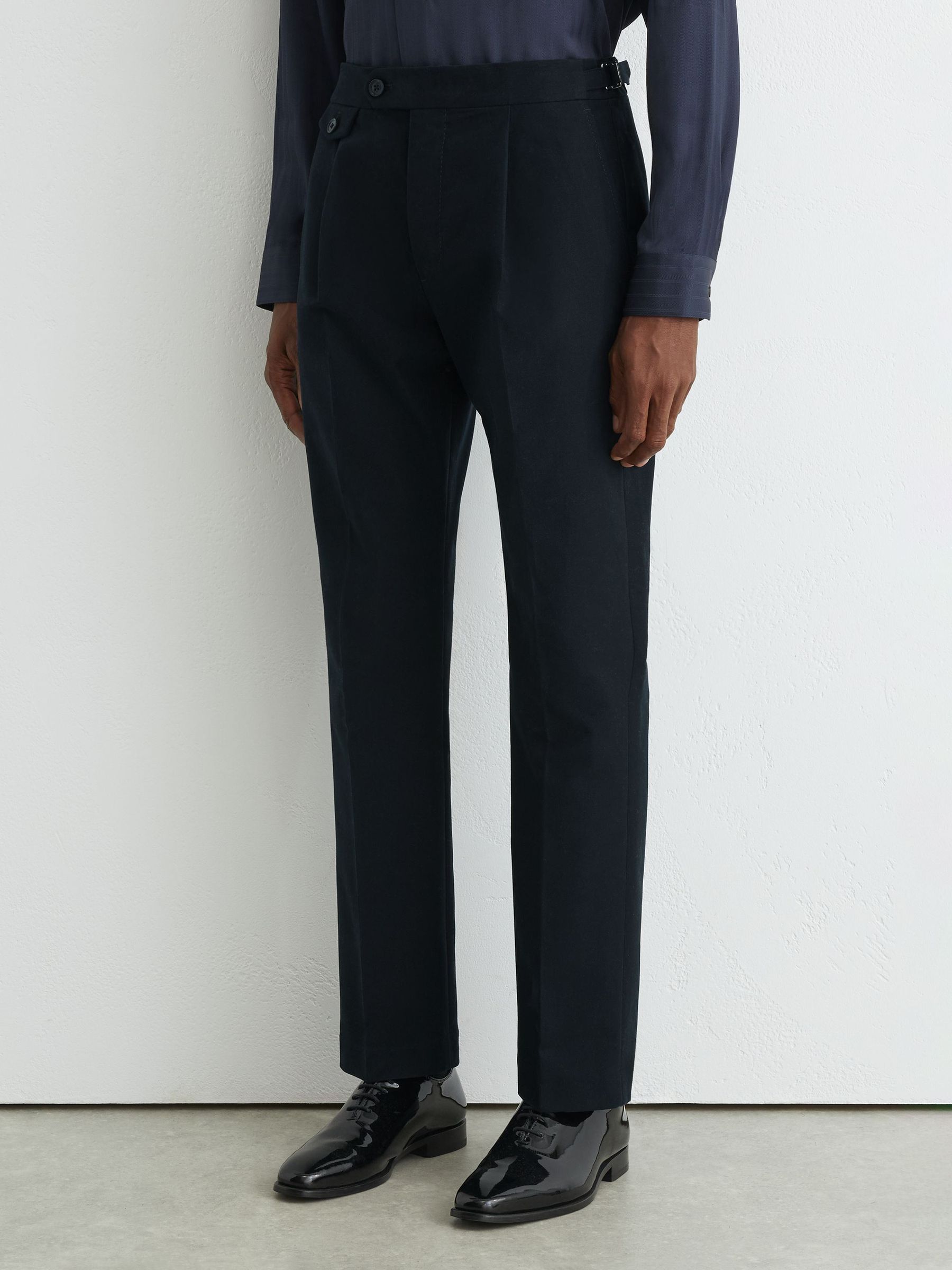 Cotton-Blend Moleskin Tapered Trousers in Navy - Image 4 of 7
