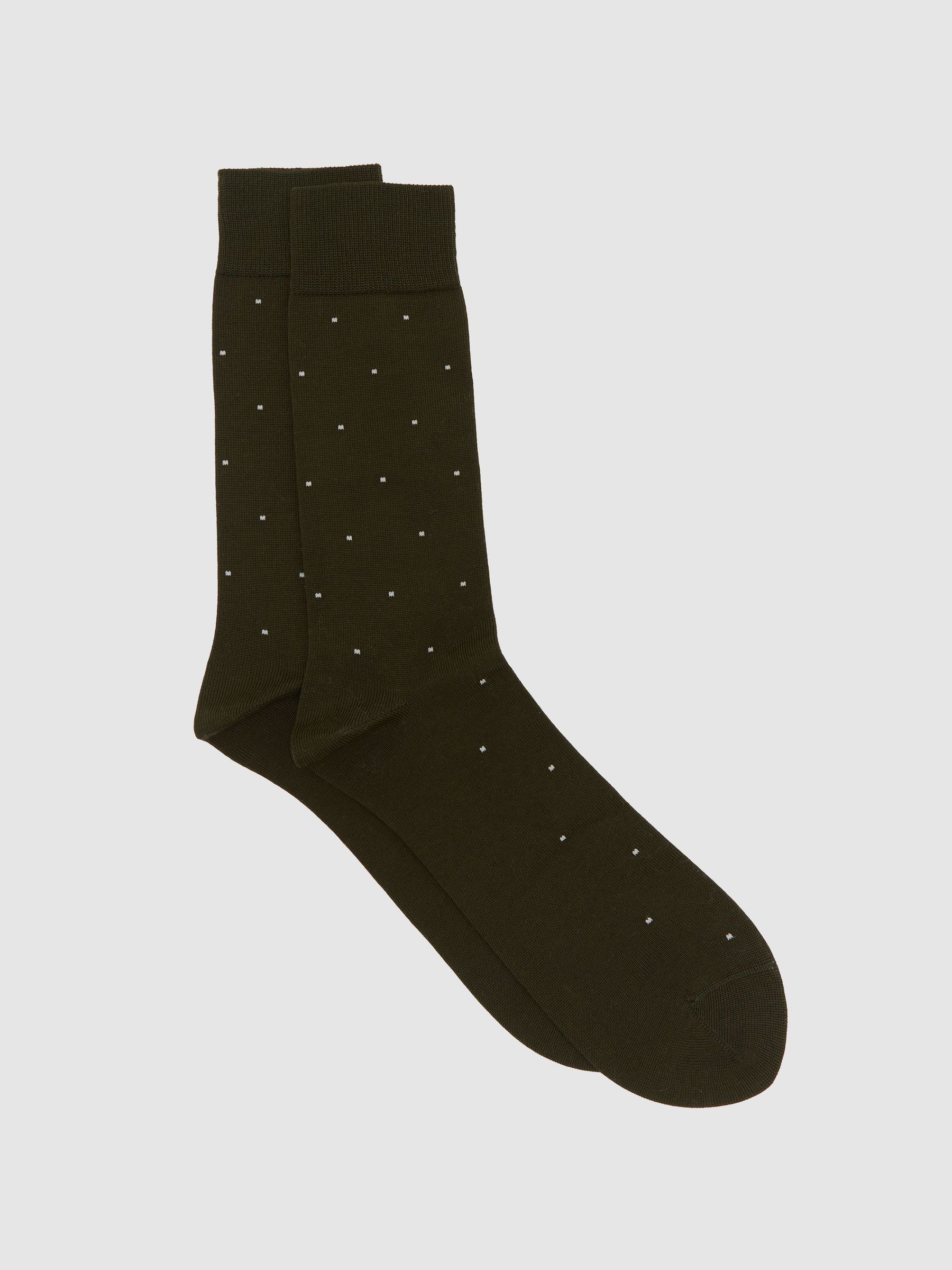 Mercerised Cotton-Blend Polka-Dot Socks in Khaki Green - Image 1 of 3