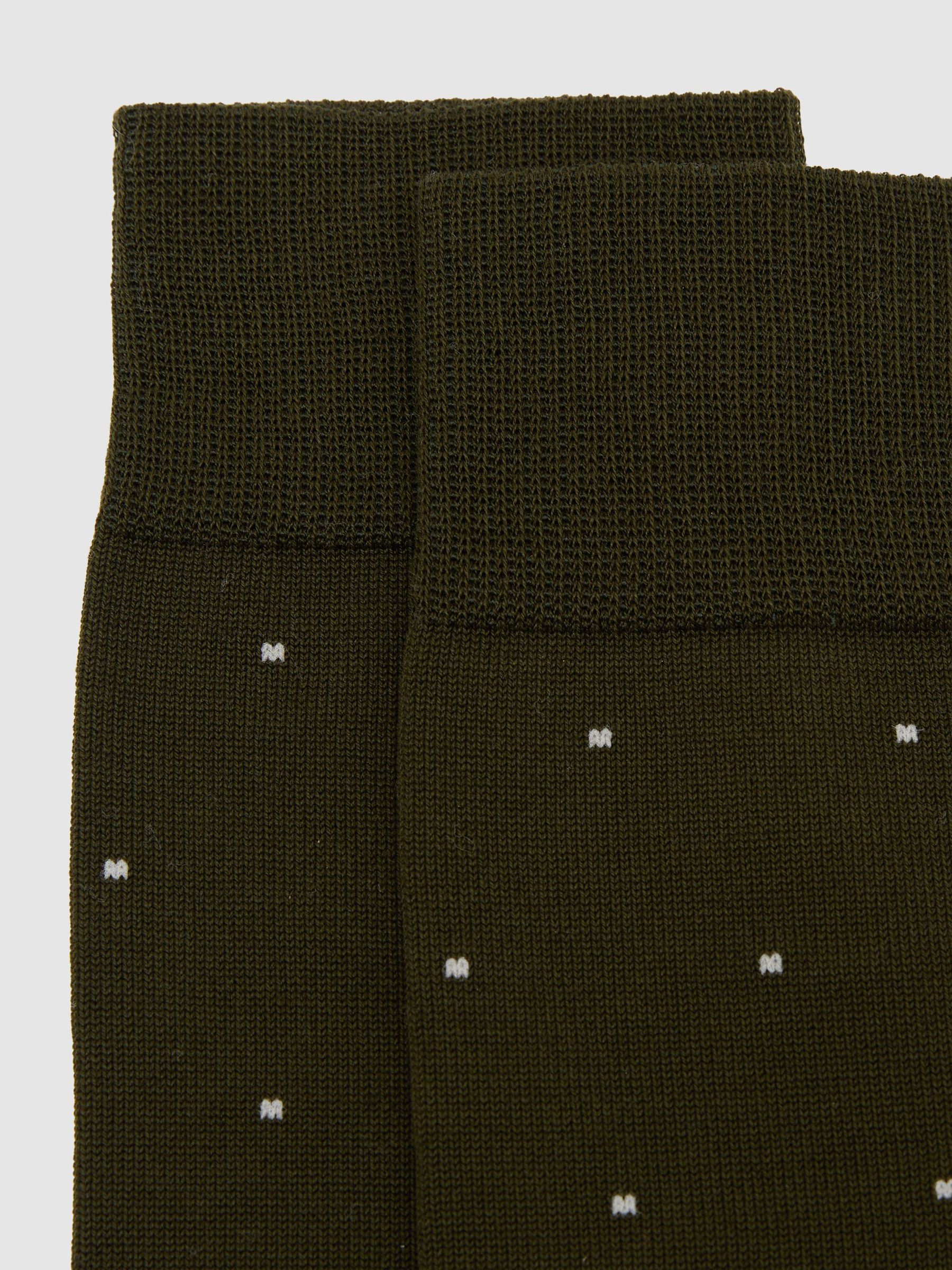 Mercerised Cotton-Blend Polka-Dot Socks in Khaki Green - Image 2 of 3