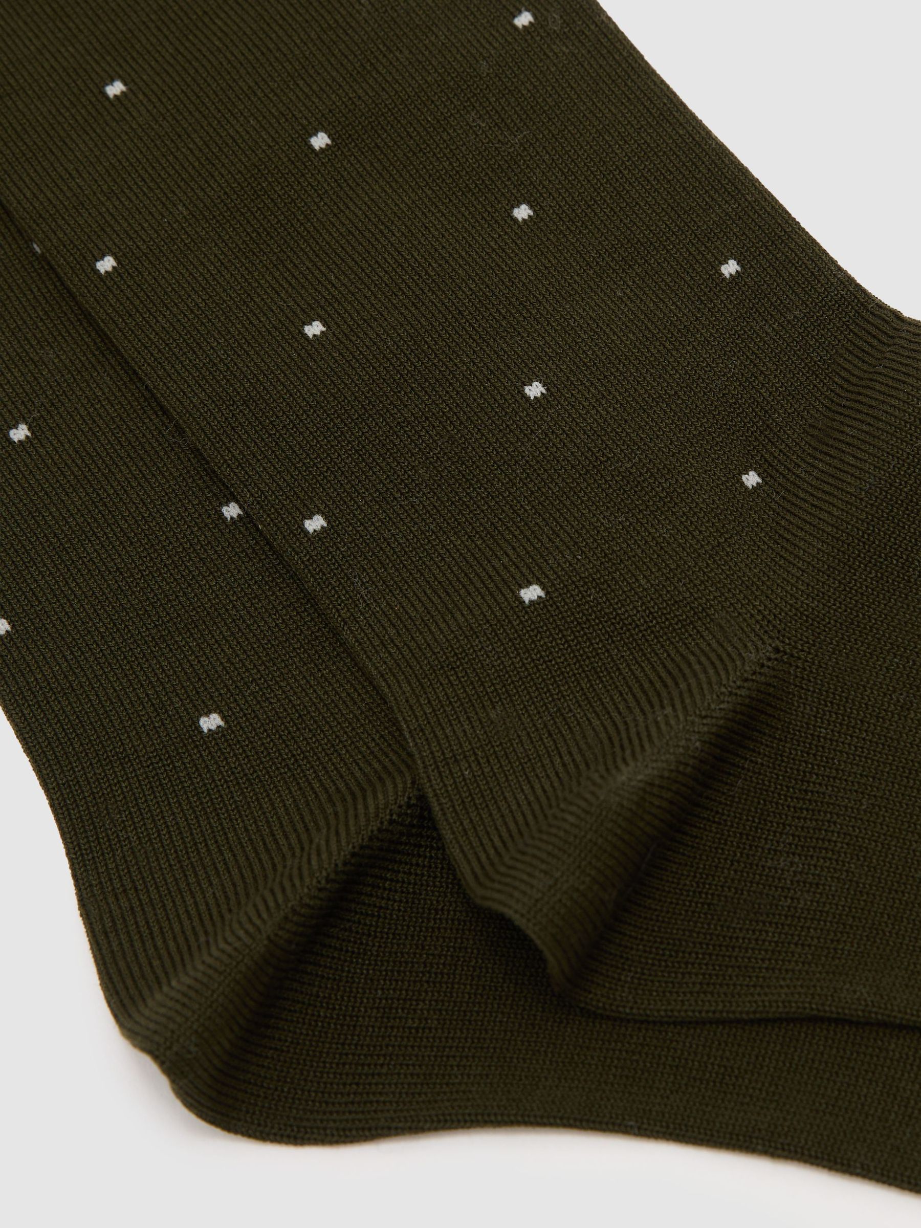 Mercerised Cotton-Blend Polka-Dot Socks in Khaki Green - Image 3 of 3
