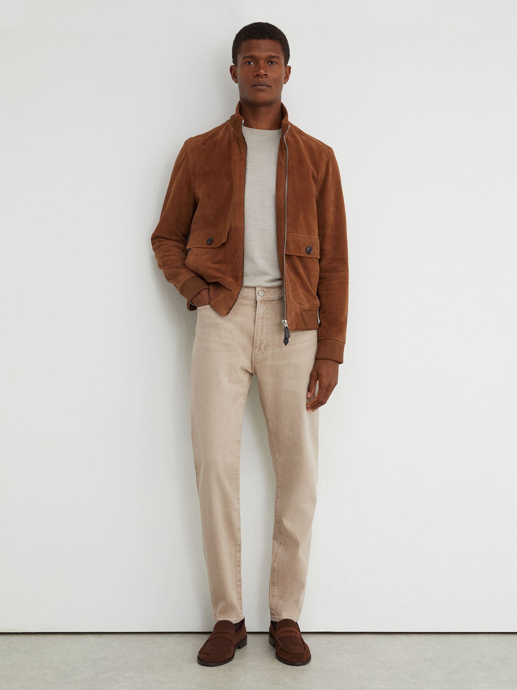 Slim-Fit Stonewashed Jeans in Caramel Brown - Image 1 of 6