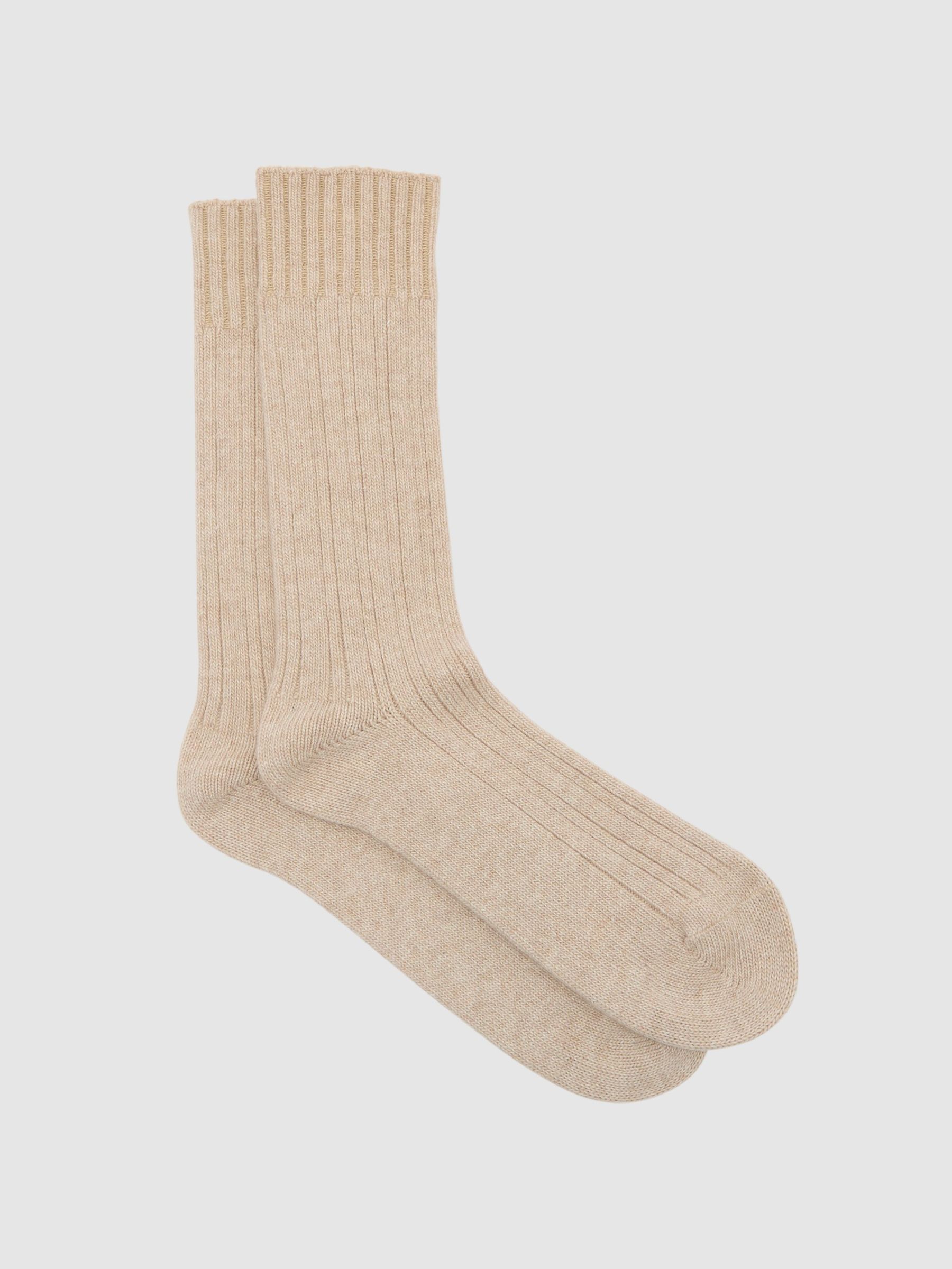 Wool-Blend Ribbed Socks with Cashmere in Oatmeal - Image 1 of 3