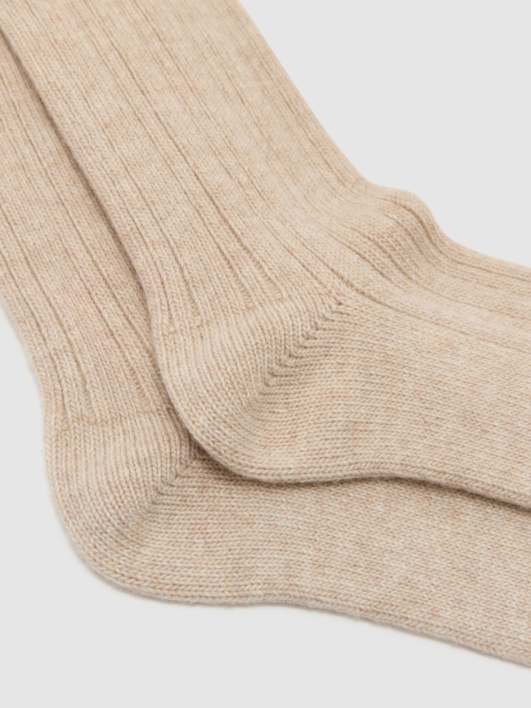 Wool-Blend Ribbed Socks with Cashmere in Oatmeal - Image 2 of 3
