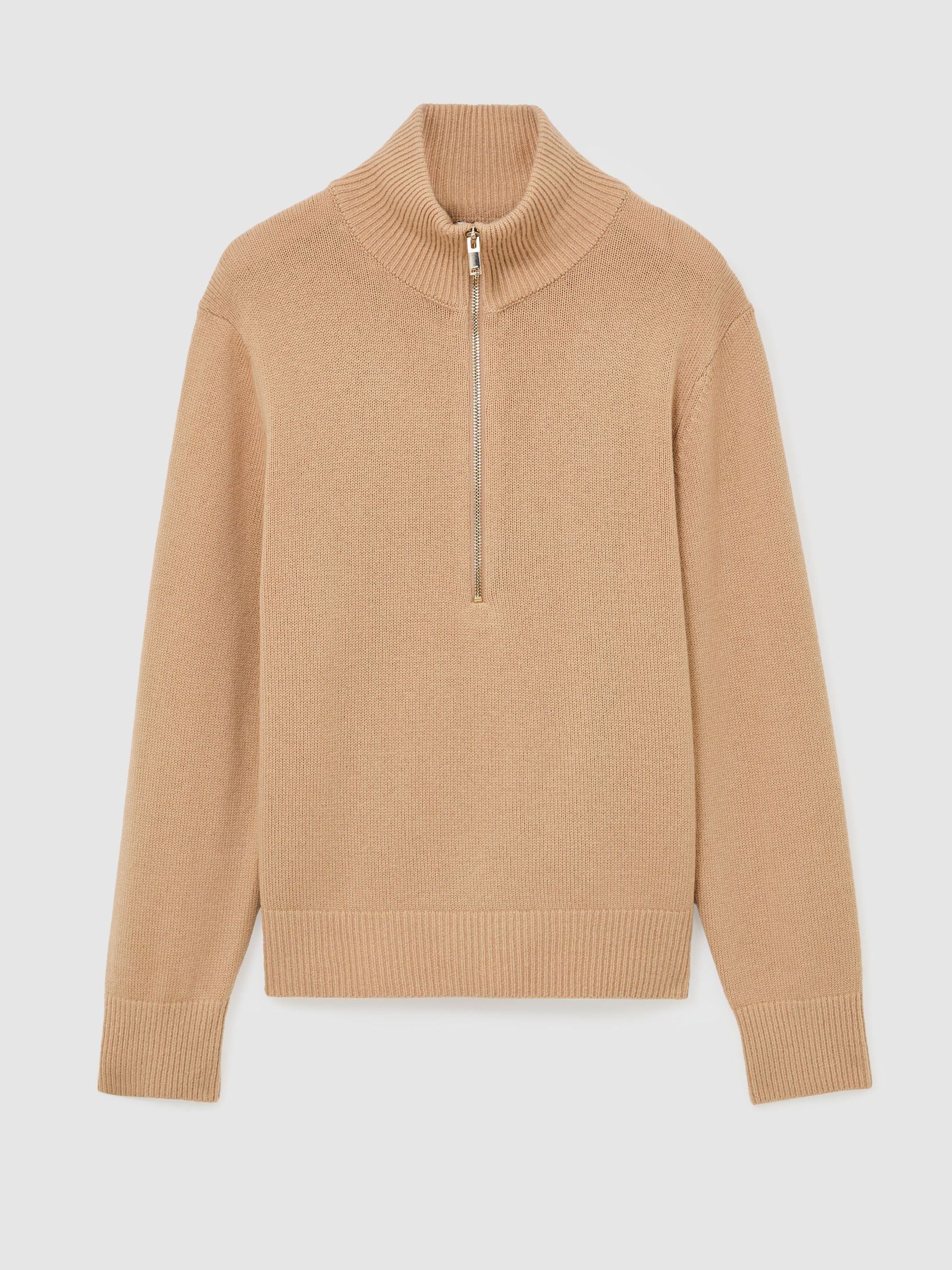 Wool-Cashmere Half-Zip Jumper in Camel - Image 2 of 7 Wool-Cashmere Half-Zip Jumper in Camel - Image 2 of 7