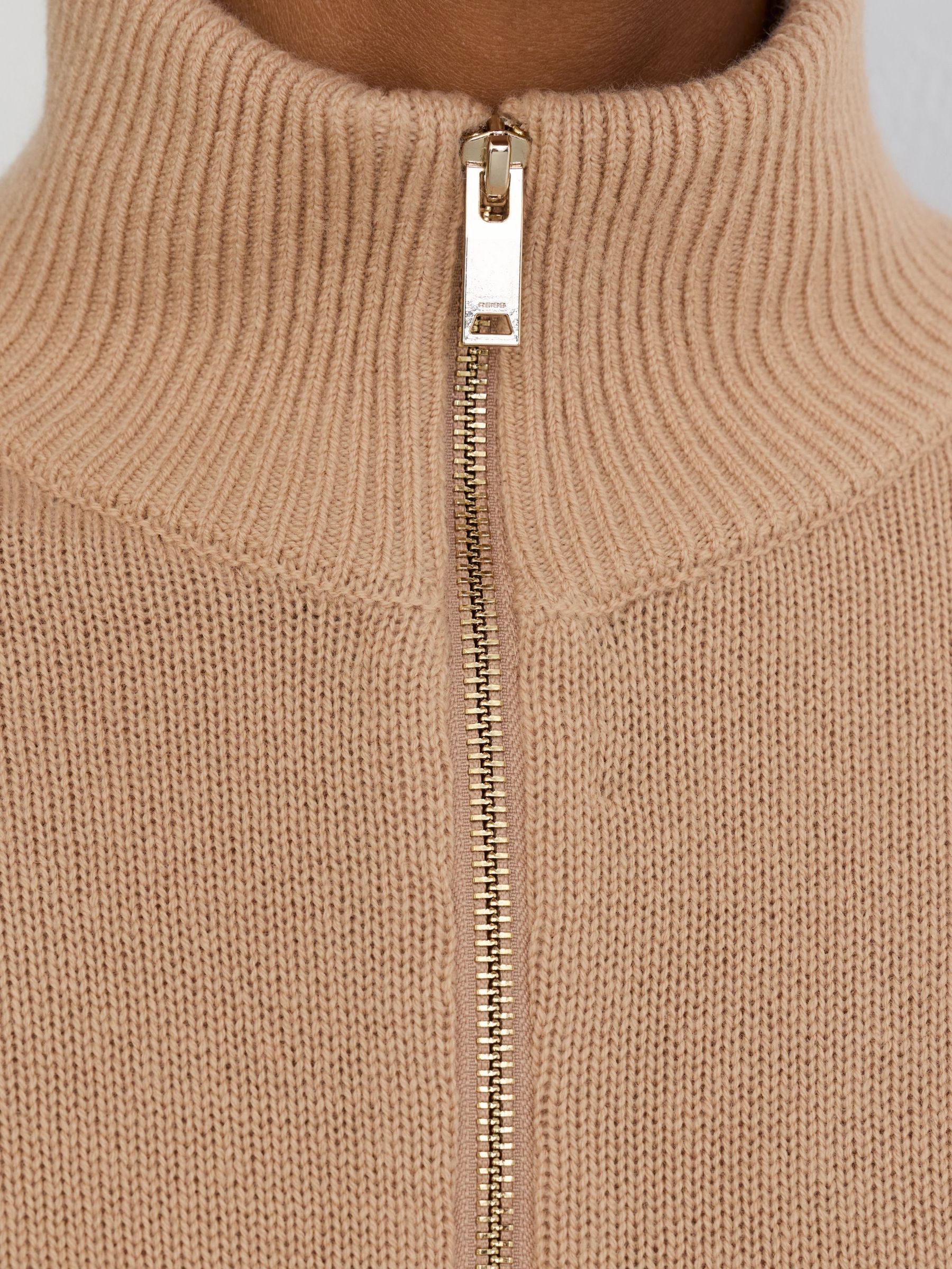 Wool-Cashmere Half-Zip Jumper in Camel - Image 4 of 7
