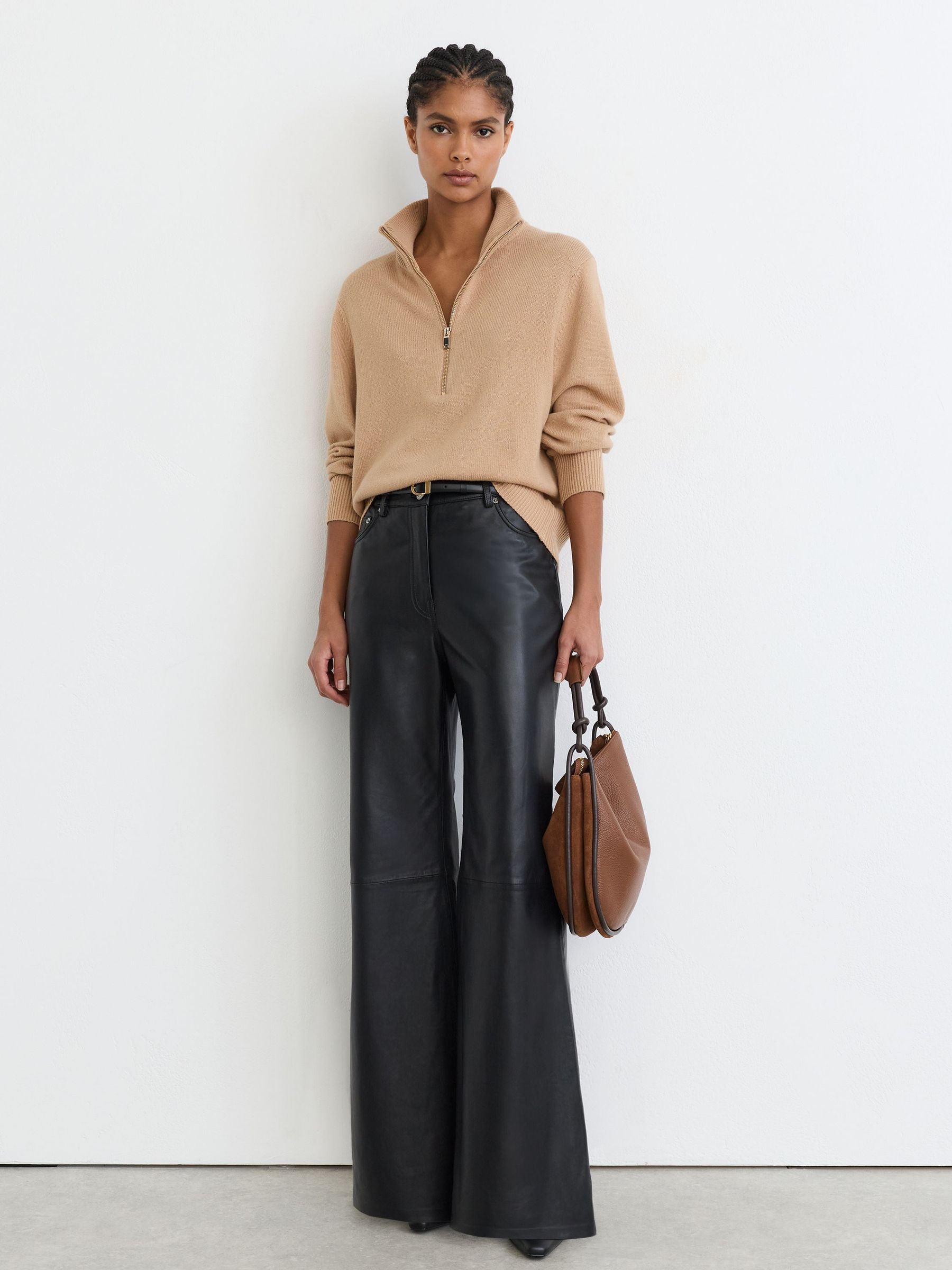 Wool-Cashmere Half-Zip Jumper in Camel - Image 5 of 7